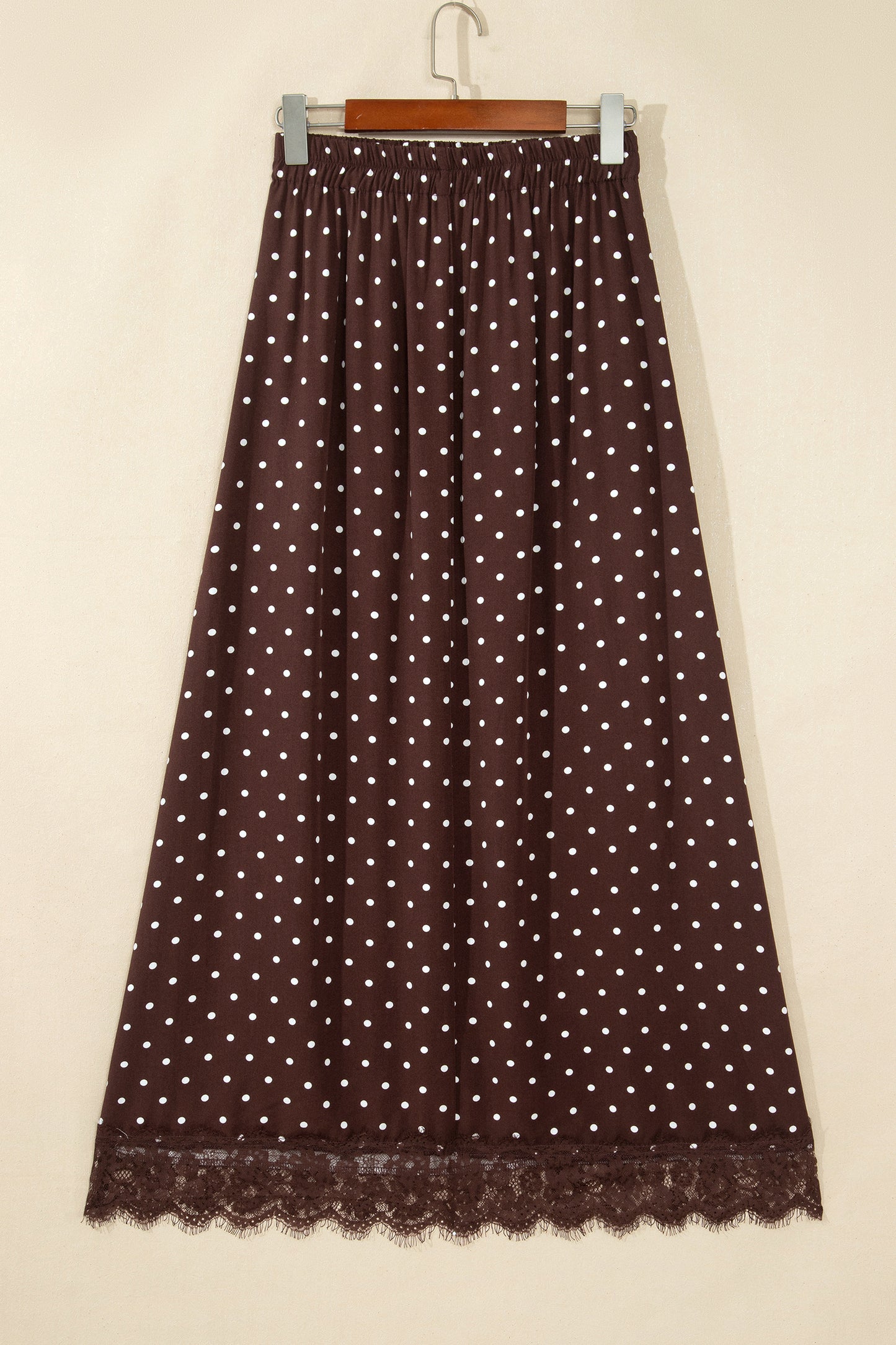 Brown Polka Dot Lace Hem Elegant Long Shift Skirt-Bottoms/Skirts & Petticoat-[Adult]-[Female]-2022 Online Blue Zone Planet