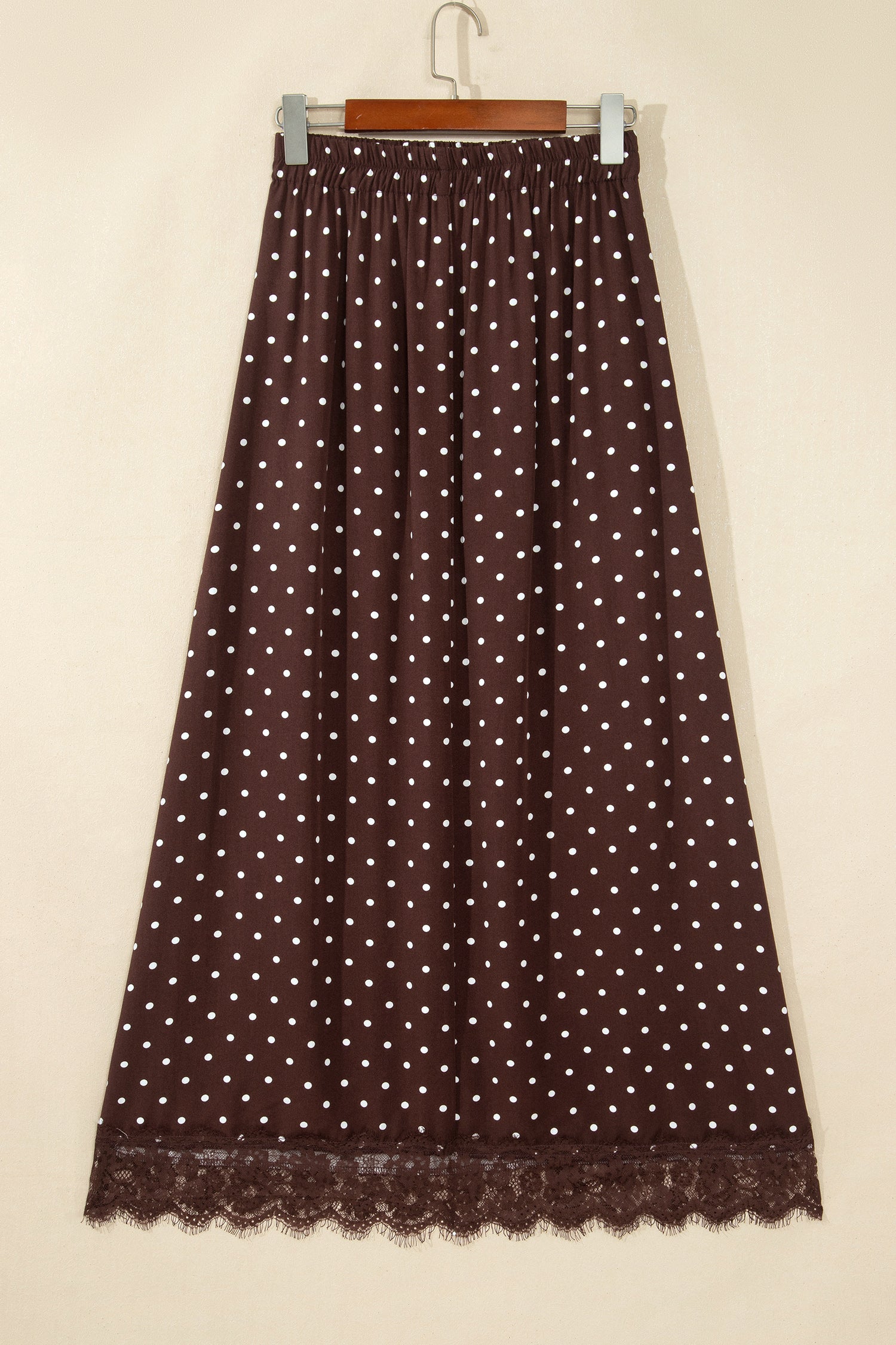 Brown Polka Dot Lace Hem Elegant Long Shift Skirt-Bottoms/Skirts & Petticoat-[Adult]-[Female]-2022 Online Blue Zone Planet