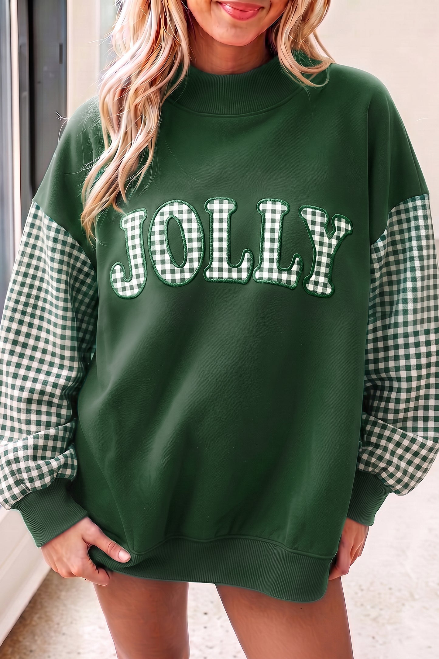 Carrot Gingham Plaid Oversized Pullover Sweatshirt-Tops/Sweatshirts & Hoodies-[Adult]-[Female]-Evergreen-S-2022 Online Blue Zone Planet