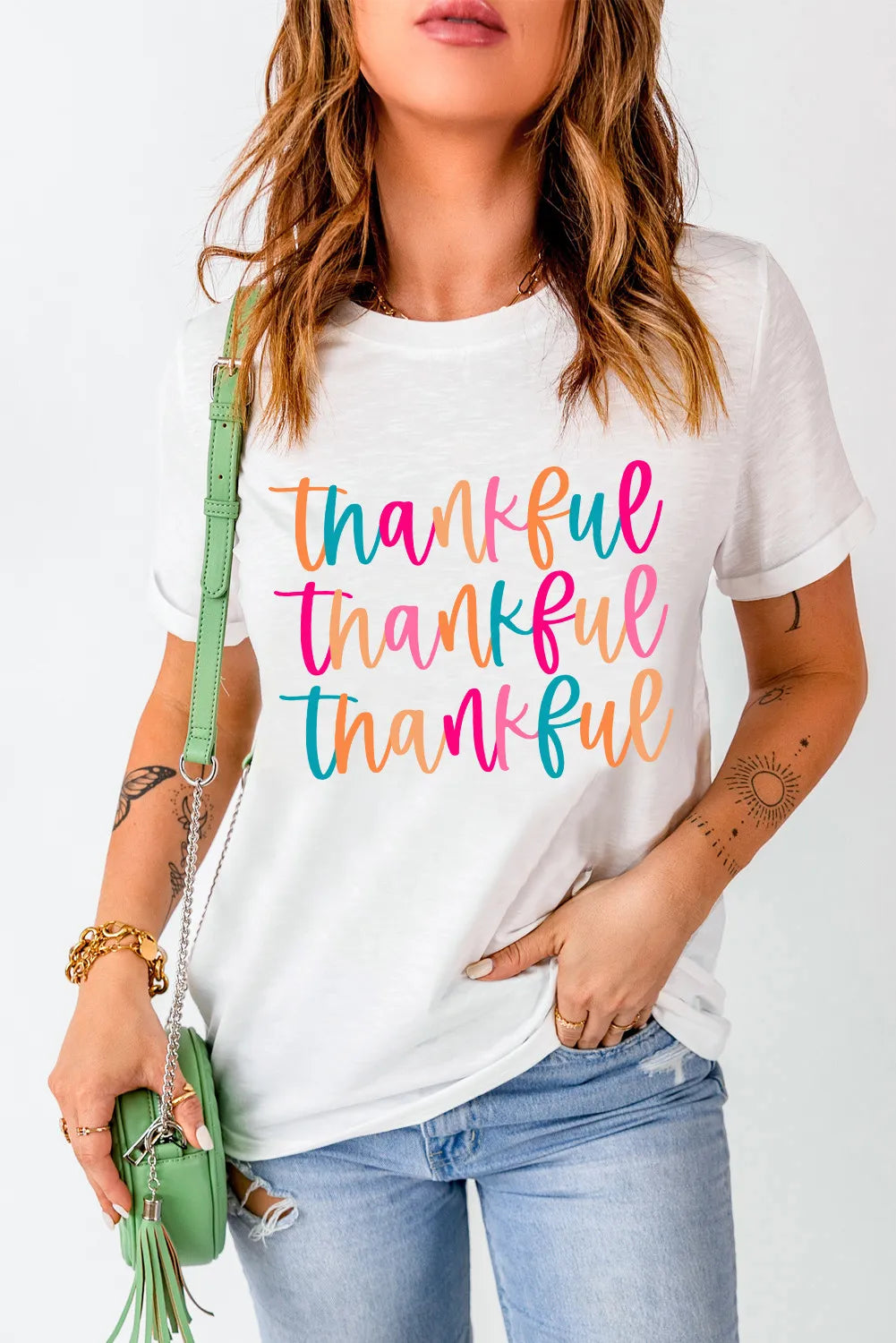 Full Size THANKFUL Round Neck Short Sleeve T-Shirt-TOPS / DRESSES-[Adult]-[Female]-2022 Online Blue Zone Planet