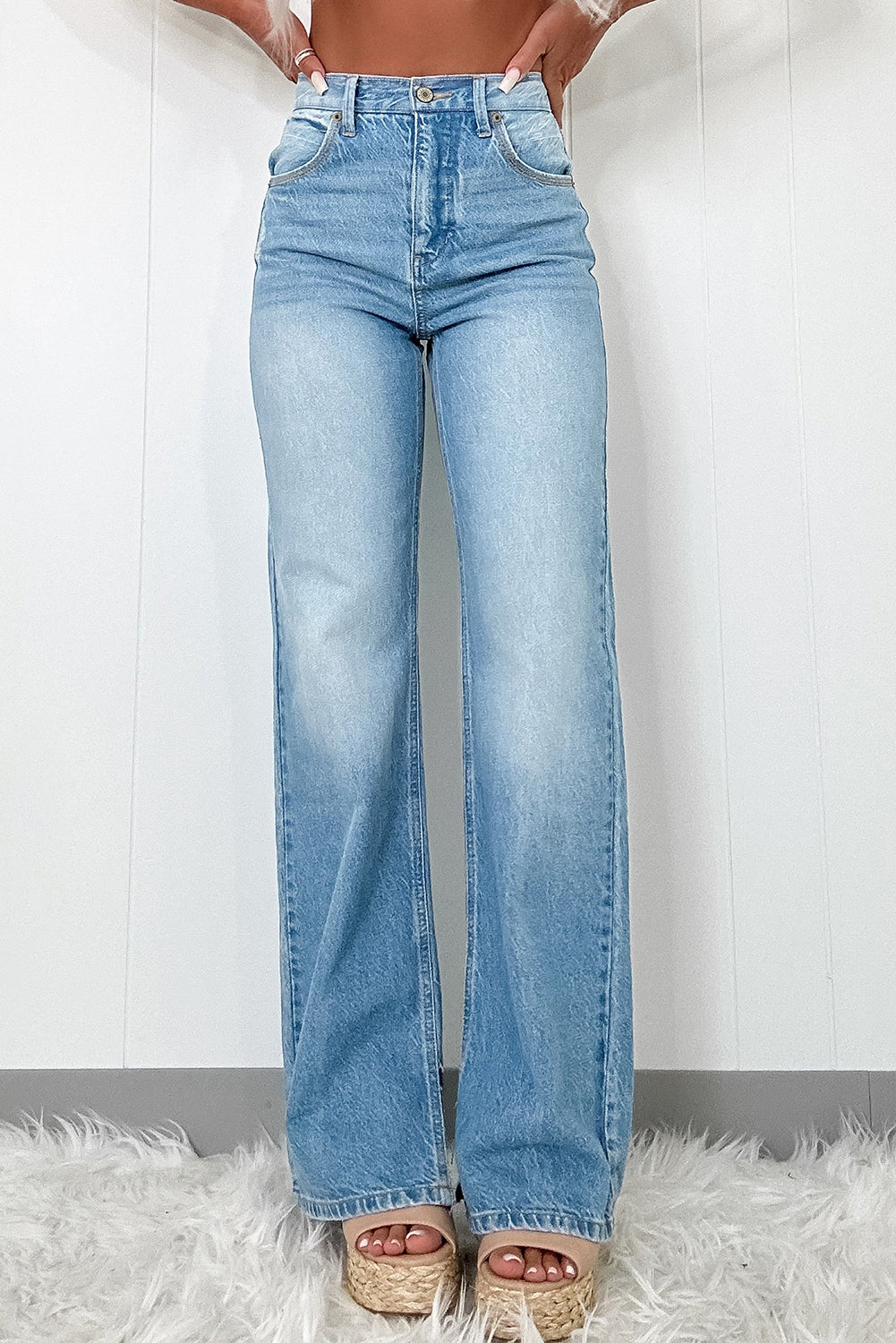 Blue Zone Planet |  Myosotis High Rise Shift Slit Leg Straight Jeans