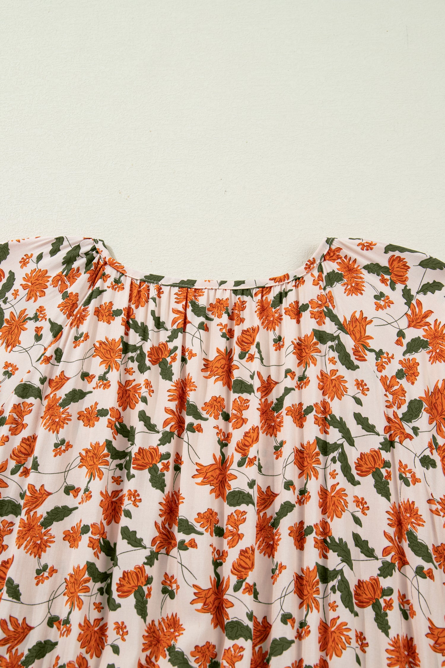 Beige Plus Size Floral Print V Neck Long Sleeve Babydoll Short Dress-TOPS / DRESSES-[Adult]-[Female]-2022 Online Blue Zone Planet