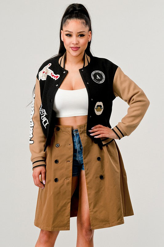 Tina's Black Queen Letterman Jacket-TOPS / DRESSES-[Adult]-[Female]-2022 Online Blue Zone Planet