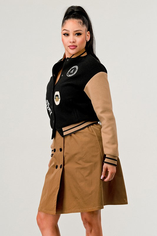 Tina's Black Queen Letterman Jacket-TOPS / DRESSES-[Adult]-[Female]-2022 Online Blue Zone Planet