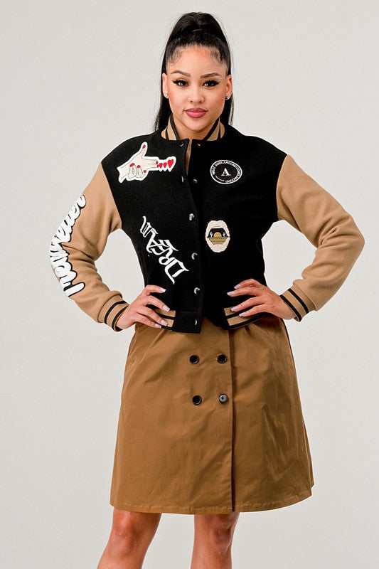 Tina's Black Queen Letterman Jacket-TOPS / DRESSES-[Adult]-[Female]-2022 Online Blue Zone Planet