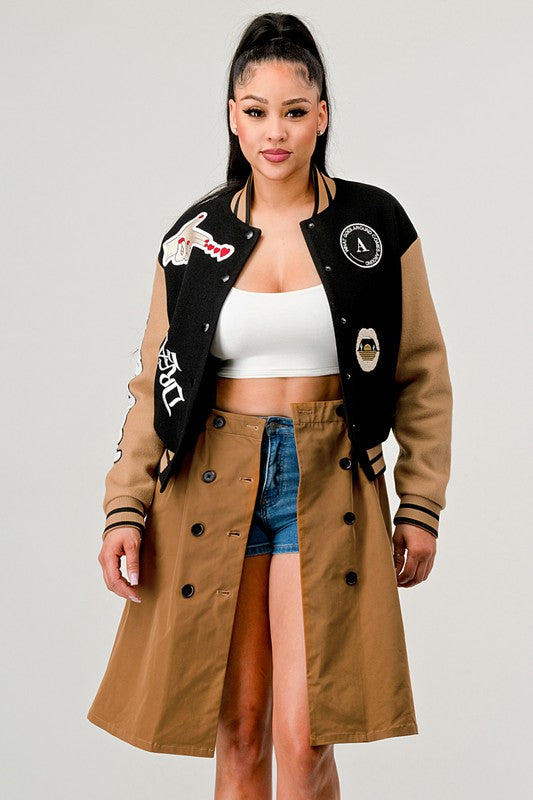 Tina's Black Queen Letterman Jacket-TOPS / DRESSES-[Adult]-[Female]-2022 Online Blue Zone Planet