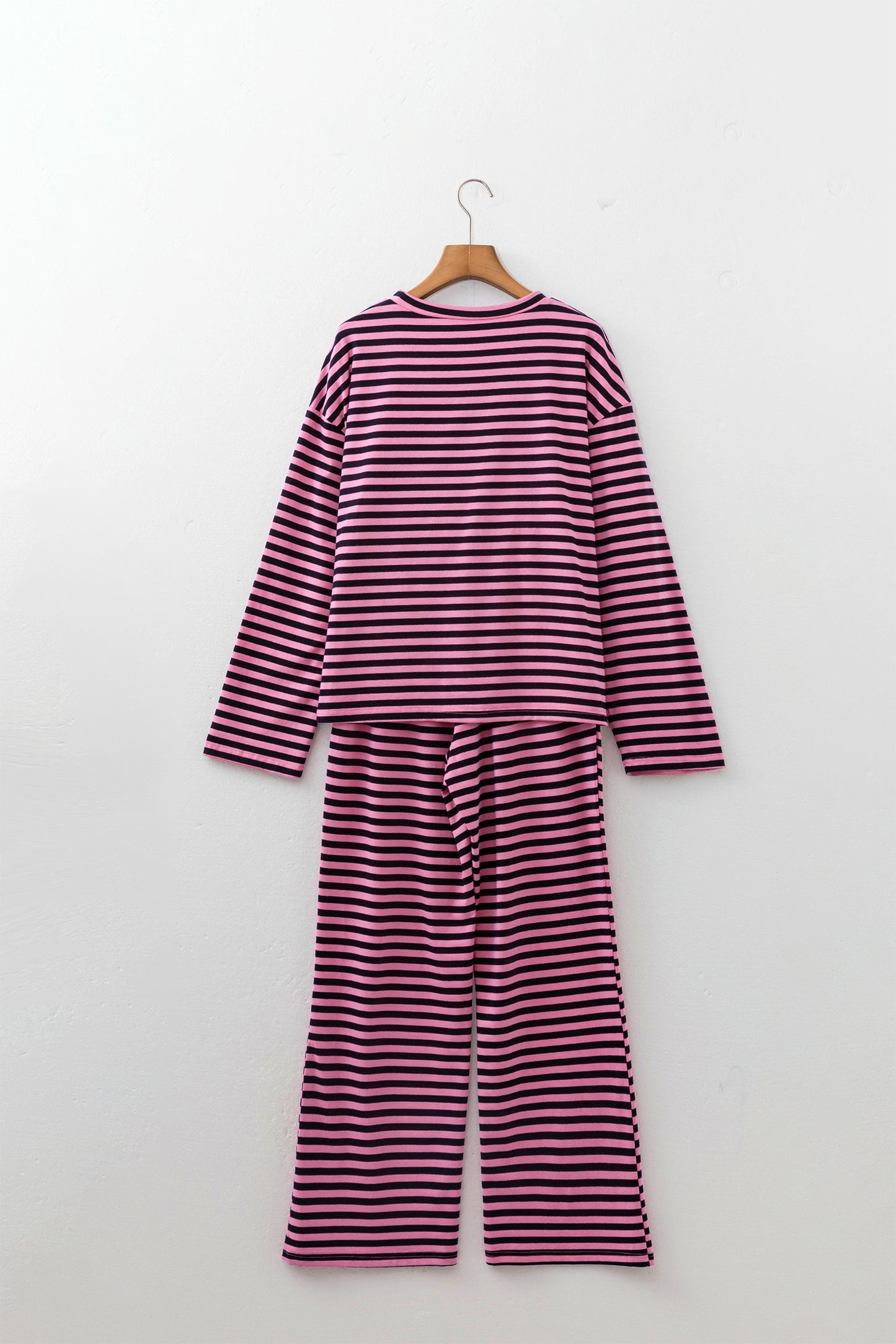 Pink Stripe Casual Long Sleeve Top Drawstring Pant Set-Two Piece Sets/Pant Sets-[Adult]-[Female]-2022 Online Blue Zone Planet