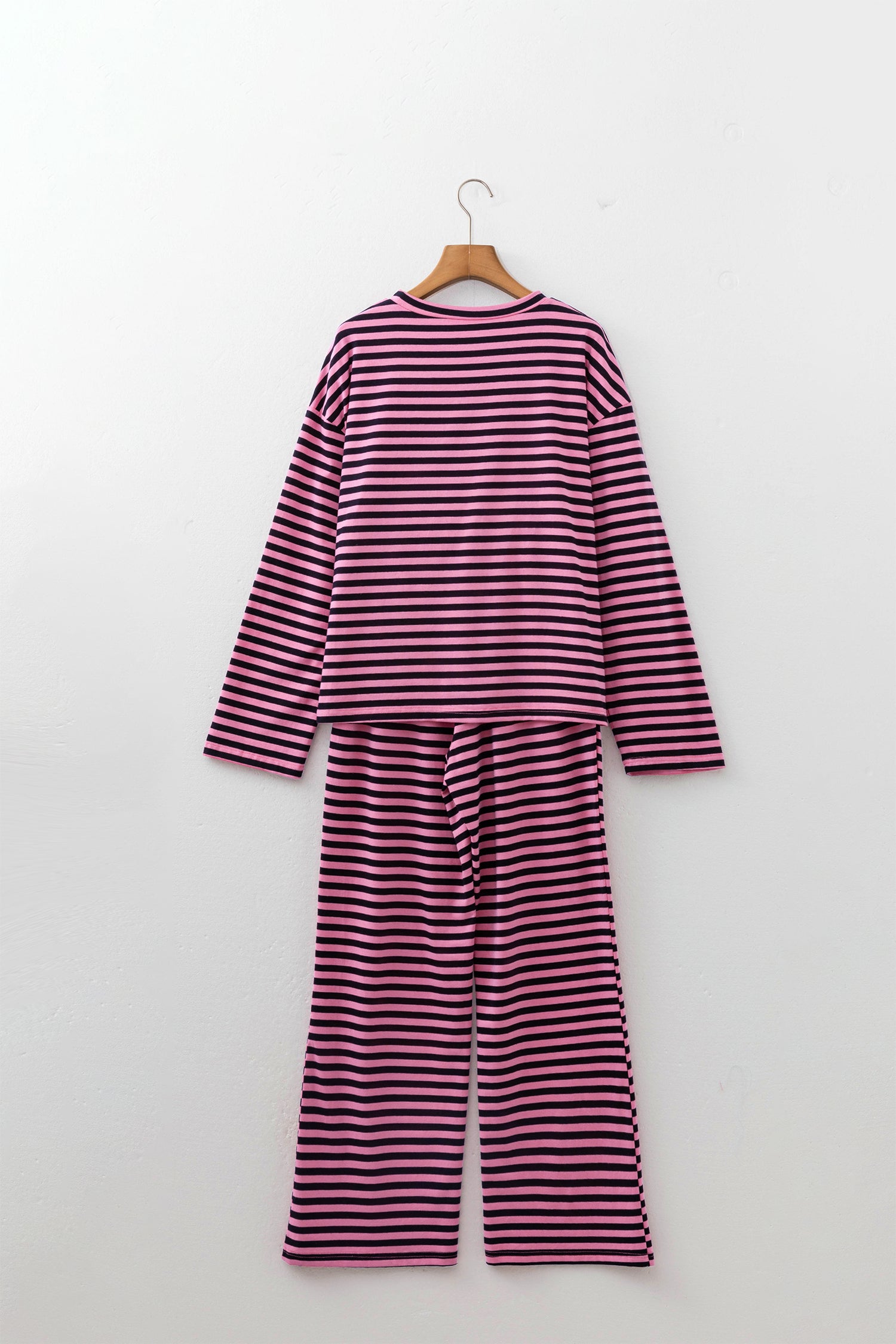 Pink Stripe Casual Long Sleeve Top Drawstring Pant Set-Two Piece Sets/Pant Sets-[Adult]-[Female]-2022 Online Blue Zone Planet