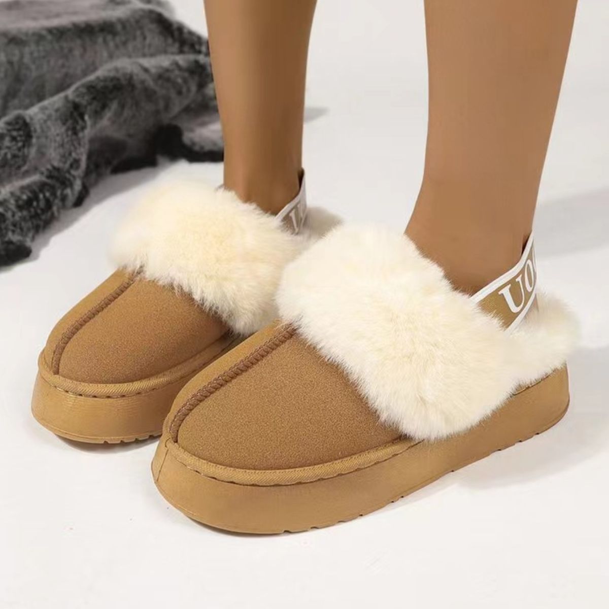 Blue Zone Planet | Plush Platform Slippers with Letter Strap-SHOES-[Adult]-[Female]-2022 Online Blue Zone Planet