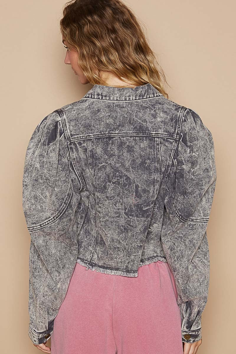 Blue Zone Planet | POL Raw Hem Button Up Cropped Denim Jacket-TOPS / DRESSES-[Adult]-[Female]-2022 Online Blue Zone Planet