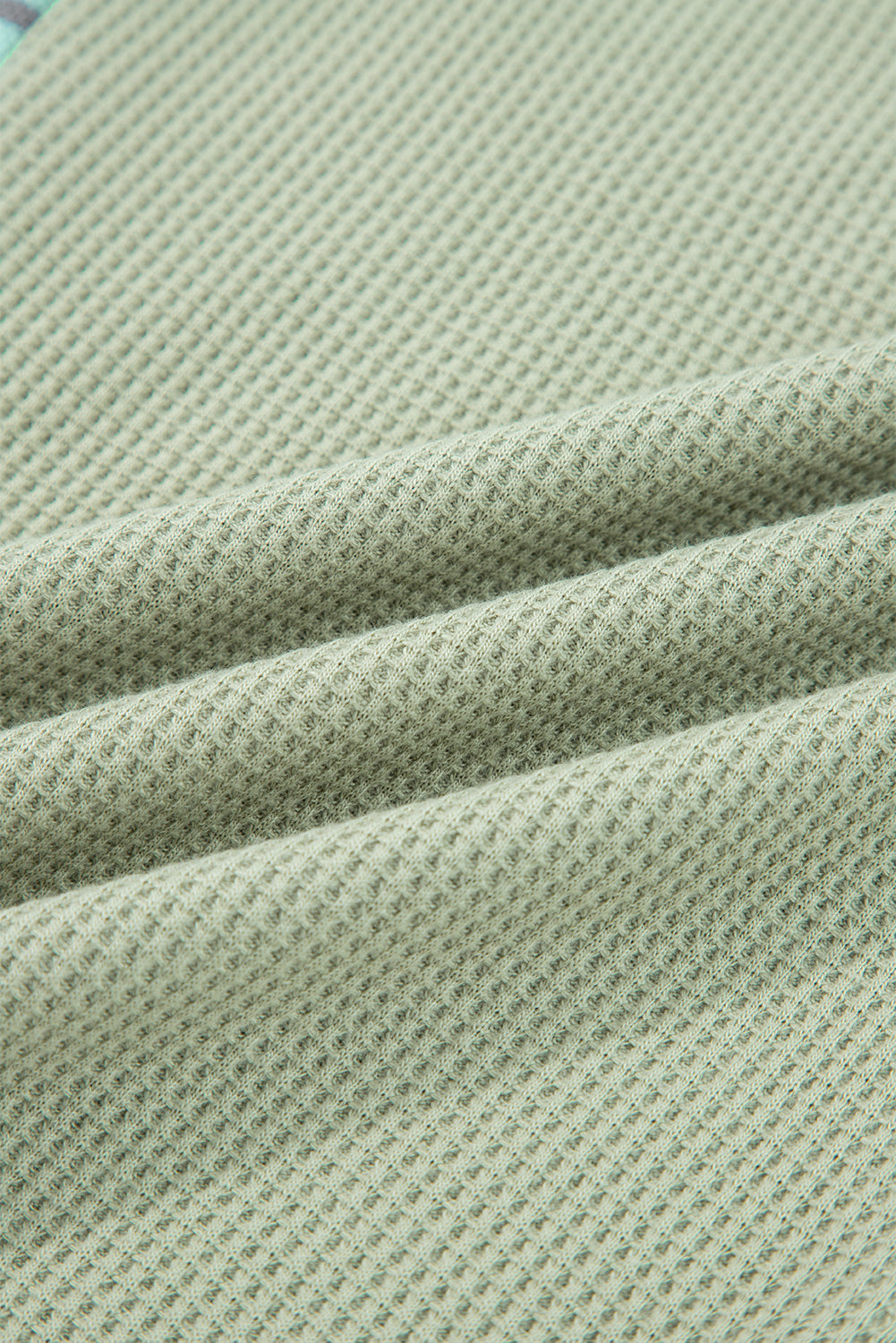Meadow Mist Green Exposed Seam Waffle Striped Patchwork Baggy Pullover-Tops/Long Sleeve Tops-[Adult]-[Female]-2022 Online Blue Zone Planet
