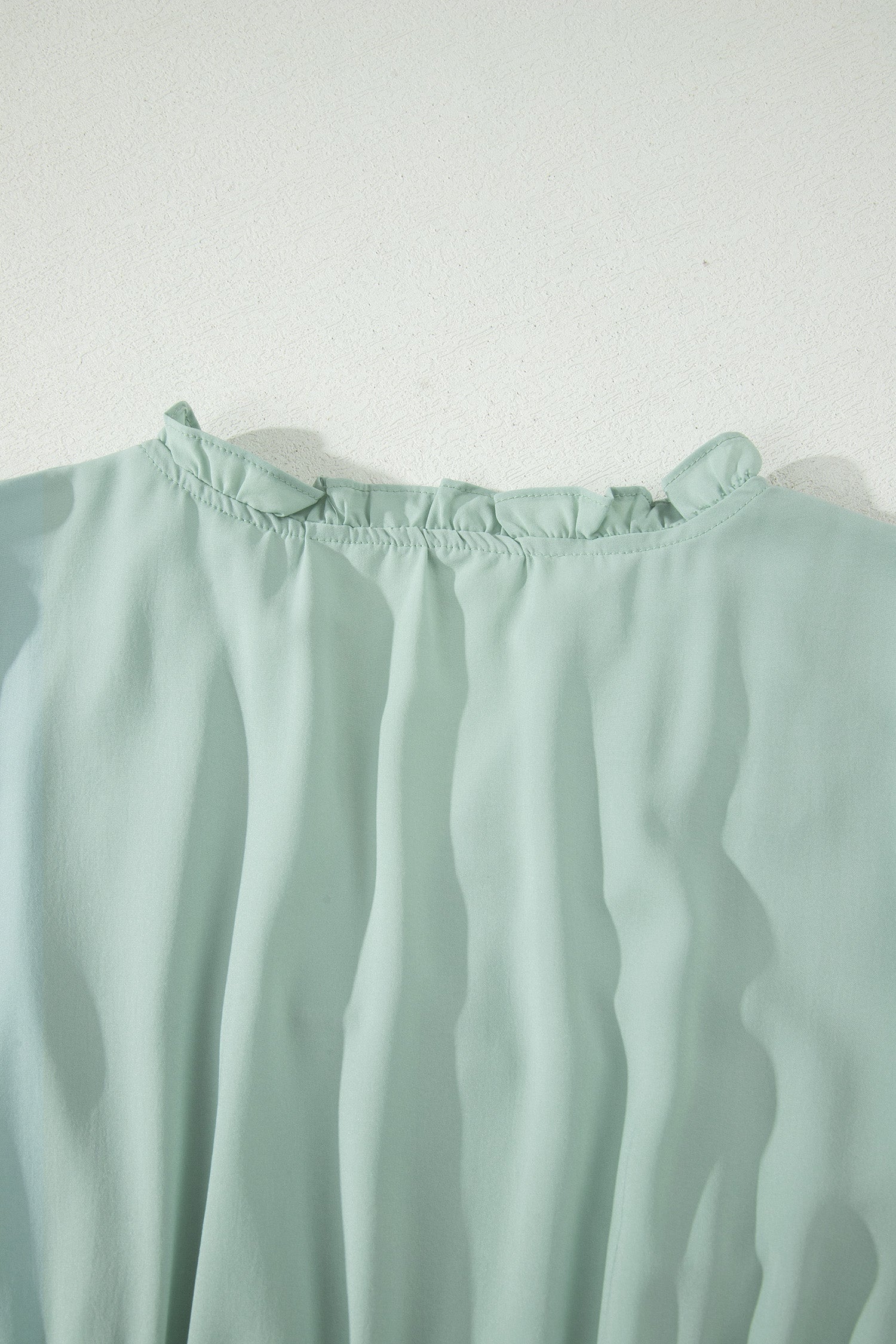 Clearly Aqua Solid Color V Neck Short Puff Sleeve High Waist Tiered Maxi Dress-TOPS / DRESSES-[Adult]-[Female]-2022 Online Blue Zone Planet