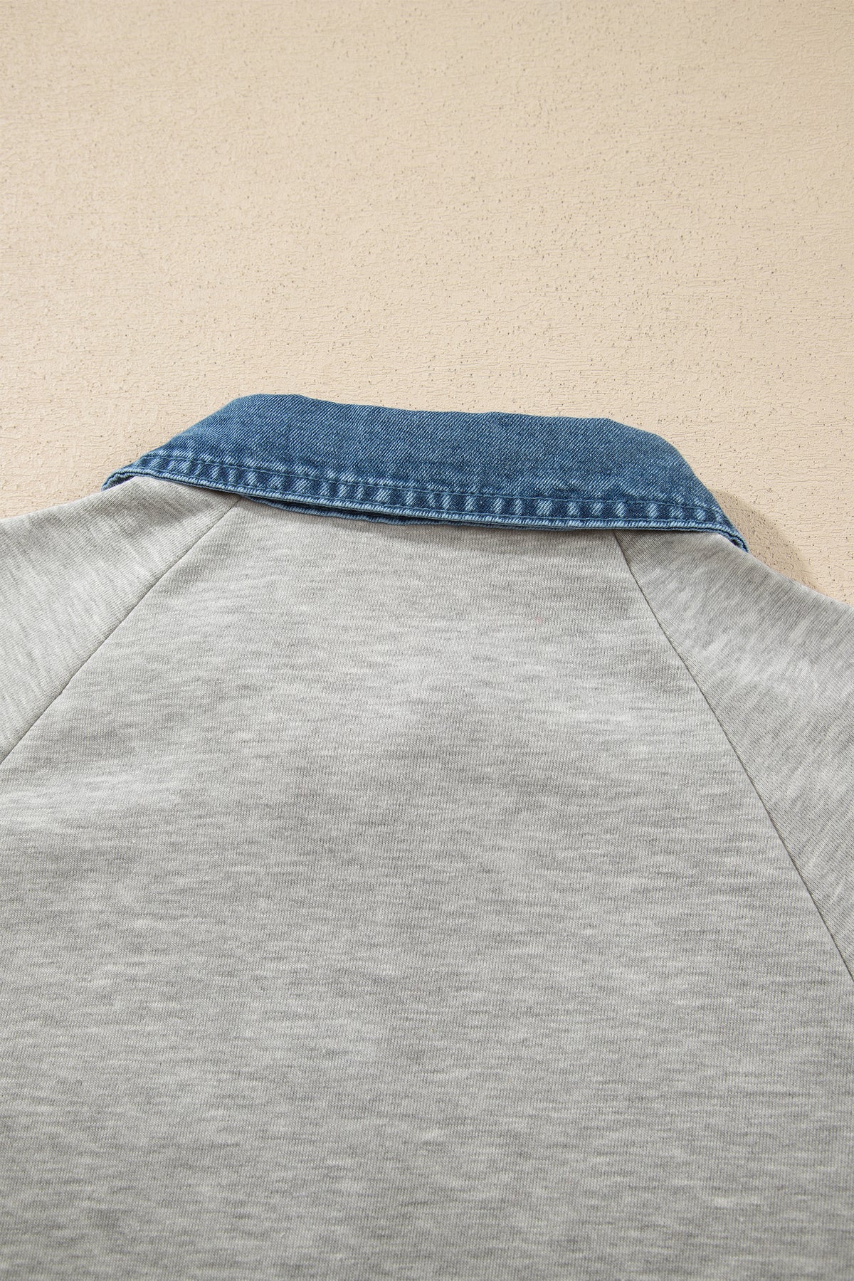 Gray Denim Collar Patchwork Long Sleeve Pullover Top-Tops/Long Sleeve Tops-[Adult]-[Female]-2022 Online Blue Zone Planet