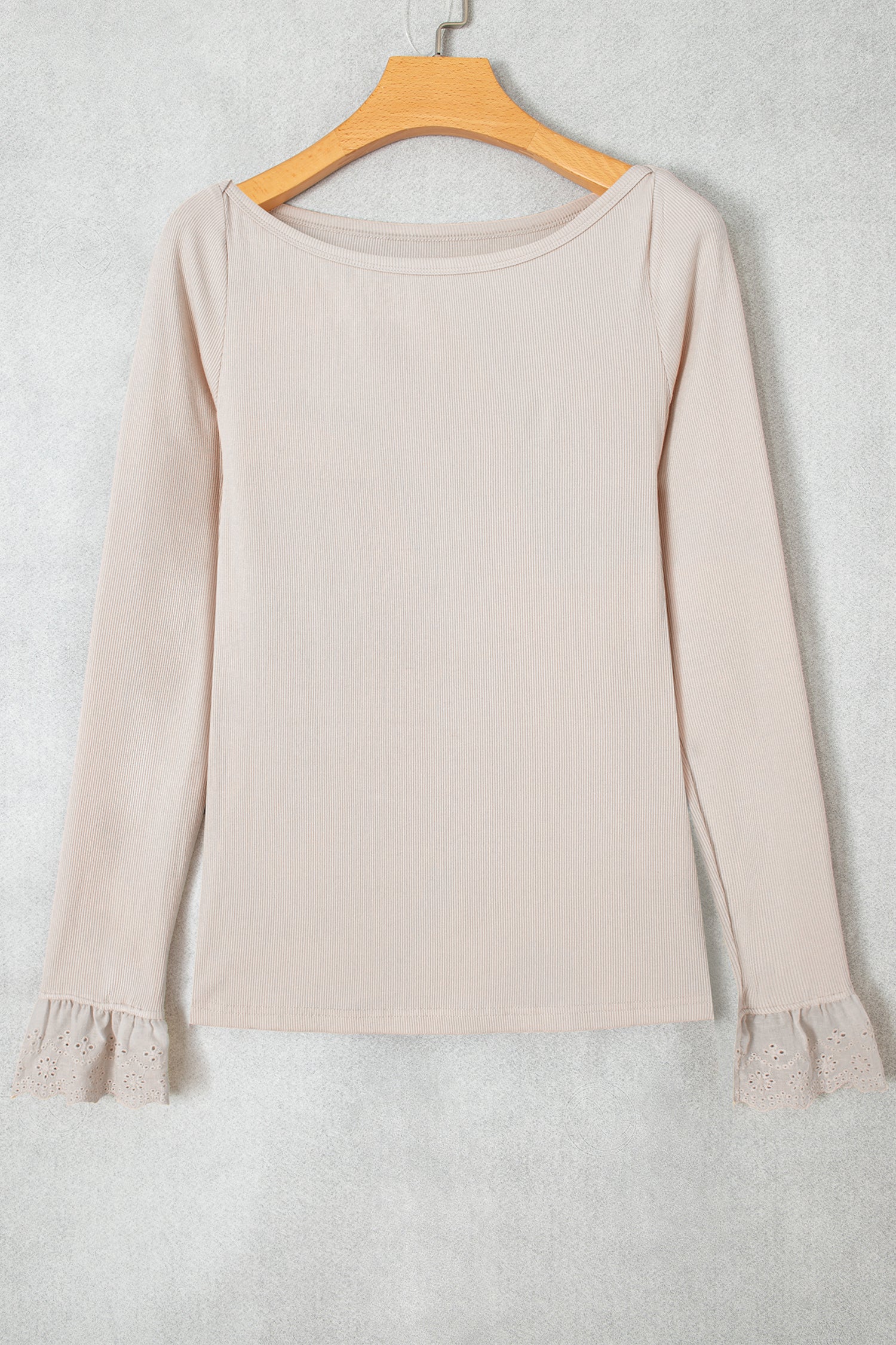 Jet Stream Lace Cuff Patchwork Round Neck Long Sleeve Top-Tops/Long Sleeve Tops-[Adult]-[Female]-2022 Online Blue Zone Planet