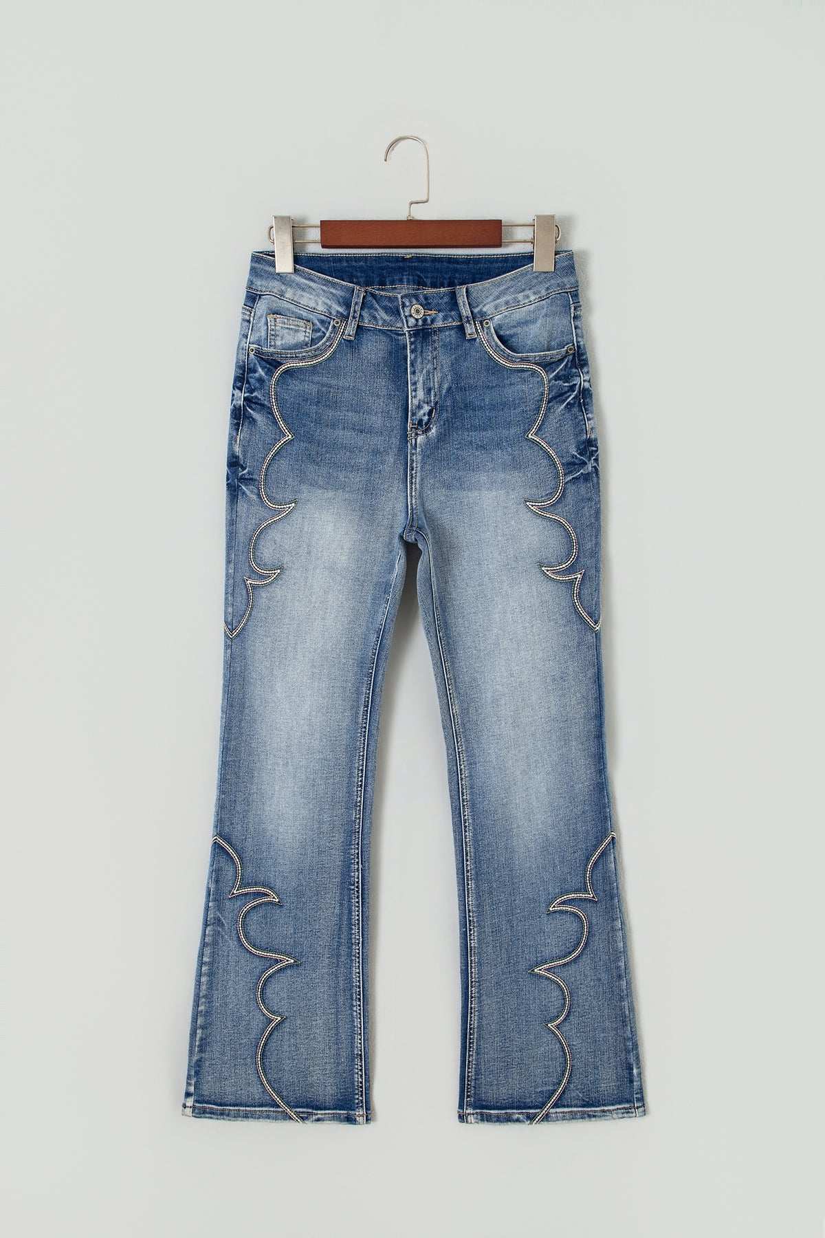 Blue Western Embroidered Flare Full Length Jeans-Bottoms/Jeans-[Adult]-[Female]-2022 Online Blue Zone Planet