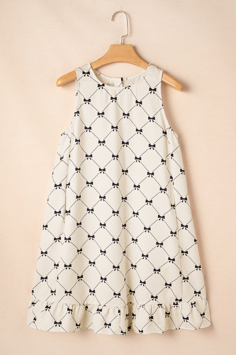 White Bow Checker Pearled Buttons Back Ruffled Sleeveless Mini Dress-TOPS / DRESSES-[Adult]-[Female]-2022 Online Blue Zone Planet