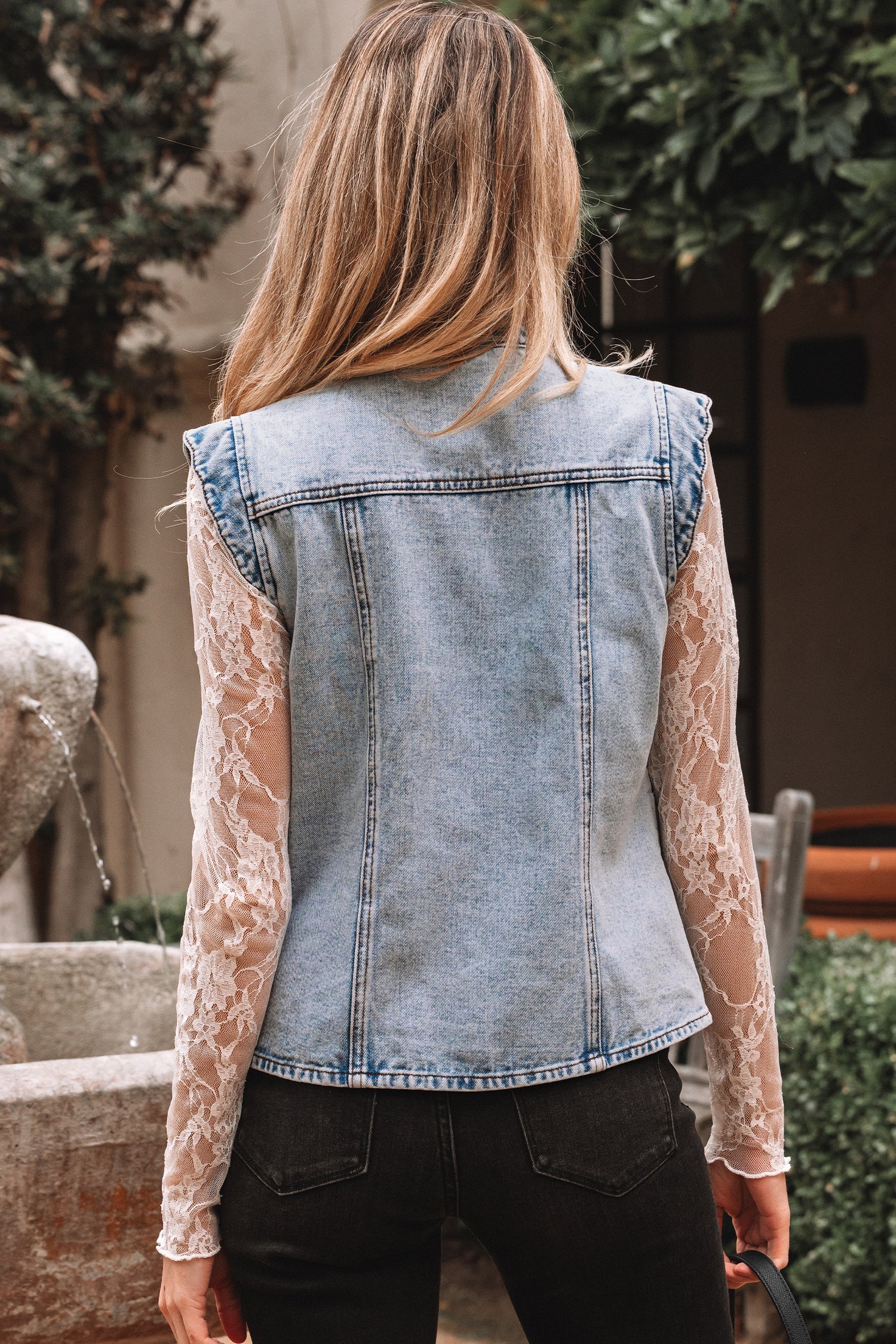 Beau Blue Scalloped Trim Patch Pocket Button Front Denim Vest-Outerwear/Vests-[Adult]-[Female]-2022 Online Blue Zone Planet