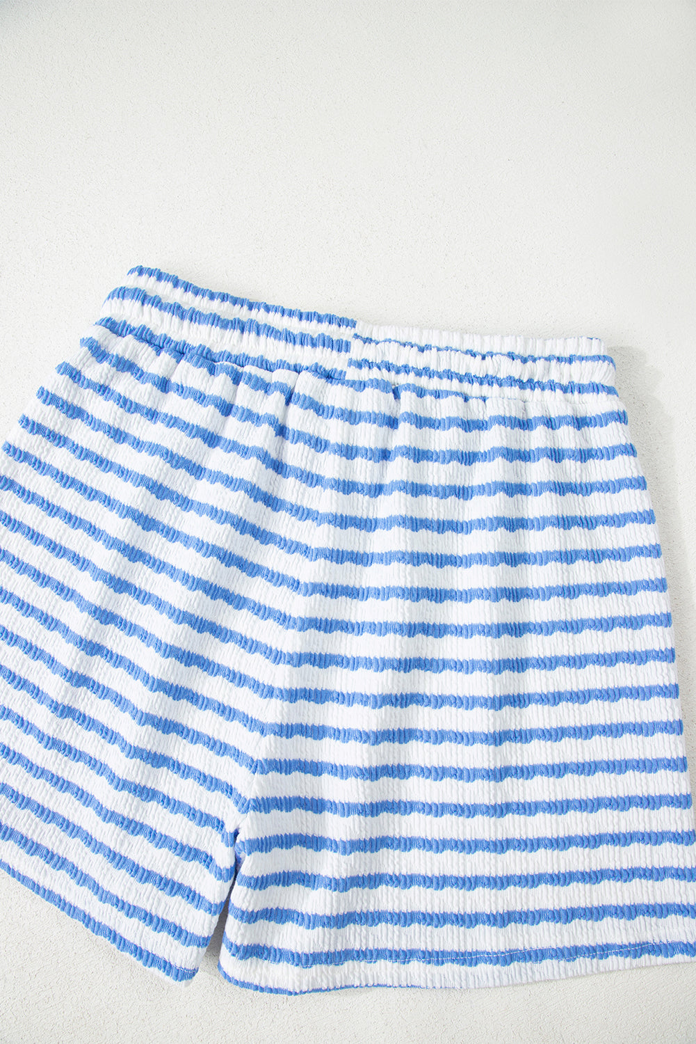 Sky Blue Stripe Knitted Short Sleeve Top and Drawstring Shorts Set-Two Piece Sets/Short Sets-[Adult]-[Female]-2022 Online Blue Zone Planet