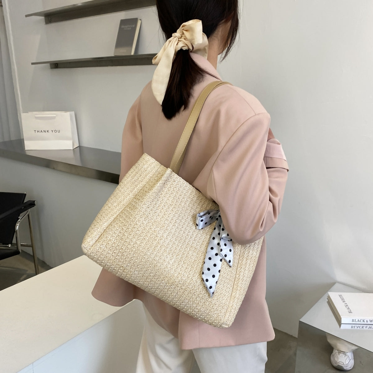 Straw Woven Leather Strap Handbag-HANDBAGS-[Adult]-[Female]-2022 Online Blue Zone Planet