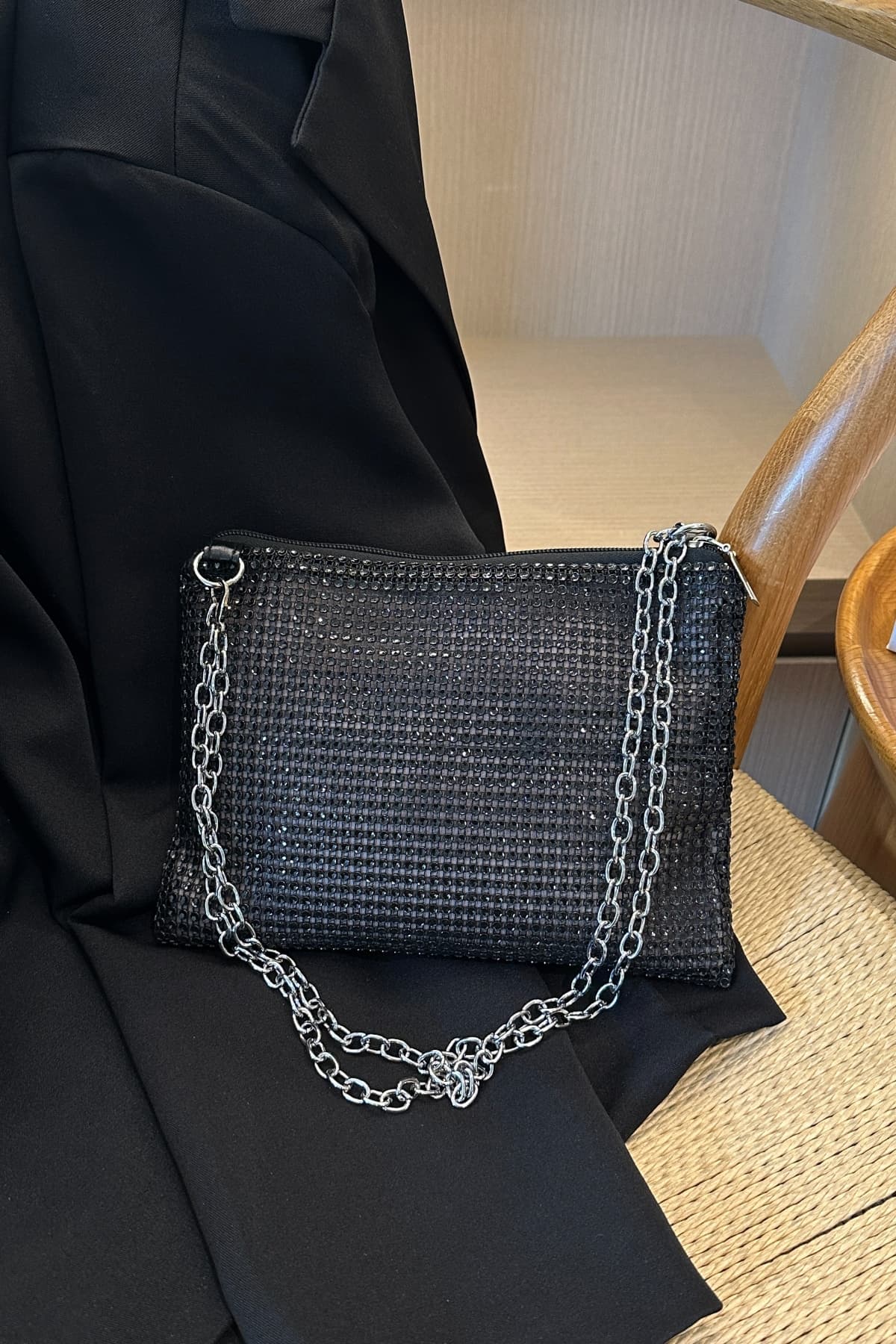 Rhinestone Polyester Chain Crossbody Bag-HANDBAGS-[Adult]-[Female]-2022 Online Blue Zone Planet