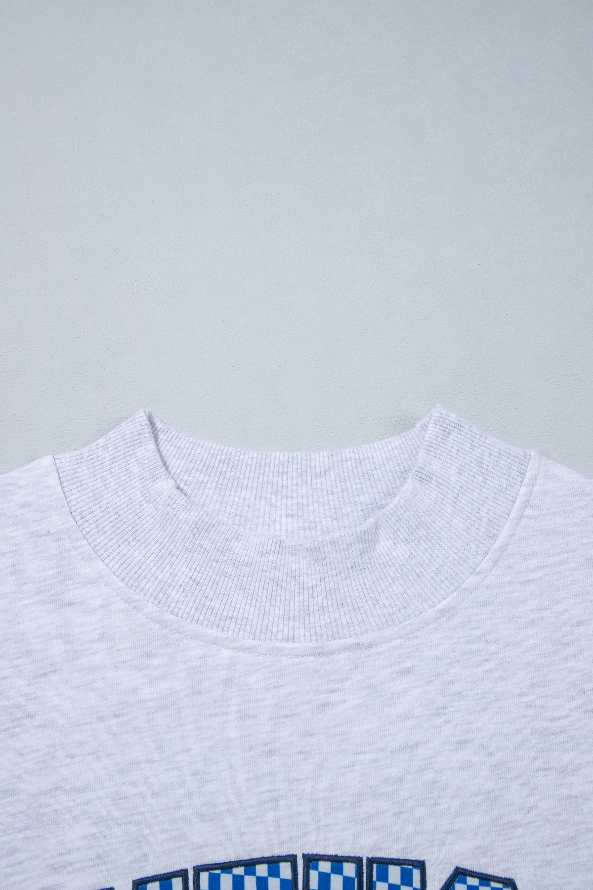 Light Grey High Neck Embroidered Checkered Letter Game Day Sweatshirt-Tops/Sweatshirts & Hoodies-[Adult]-[Female]-2022 Online Blue Zone Planet