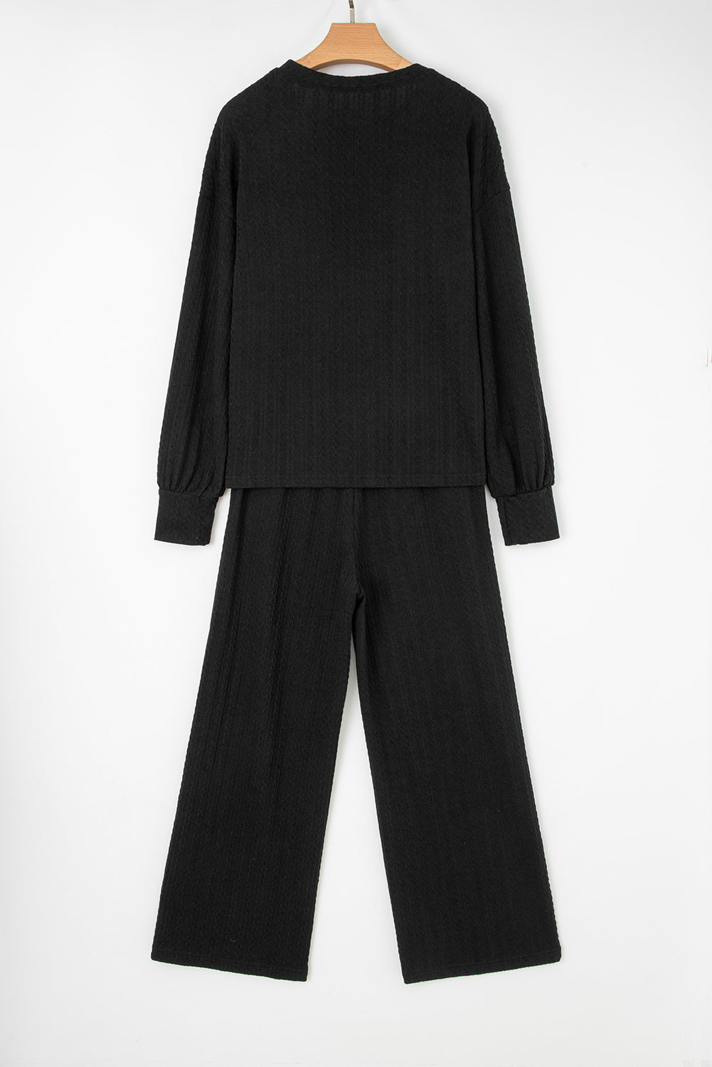 Black Textured Chest Pocket Long Sleeve Top 2Pcs Pants Set-Two Piece Sets/Pant Sets-[Adult]-[Female]-2022 Online Blue Zone Planet