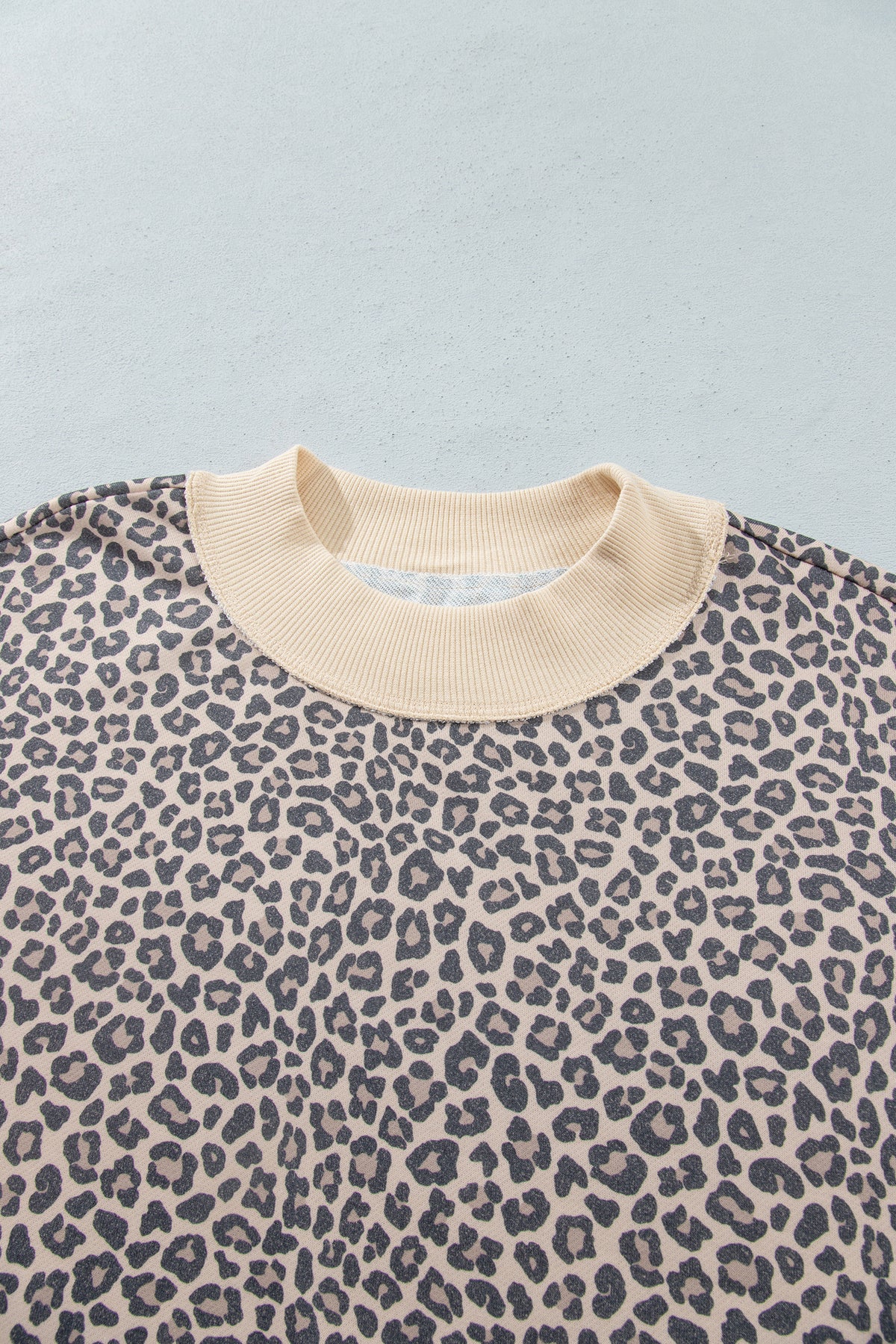 Multicolour Plus Size Leopard Print Ribbed Color Block Mock Neck Tunic Sweatshirt
