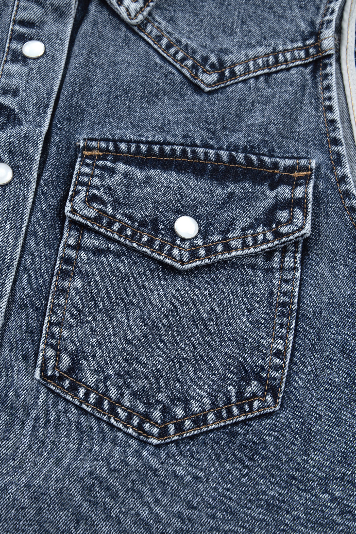 Ashleigh Blue Solid Denim Button Front Pocket Sleeveless Cowboy Vest-Outerwear/Vests-[Adult]-[Female]-2022 Online Blue Zone Planet