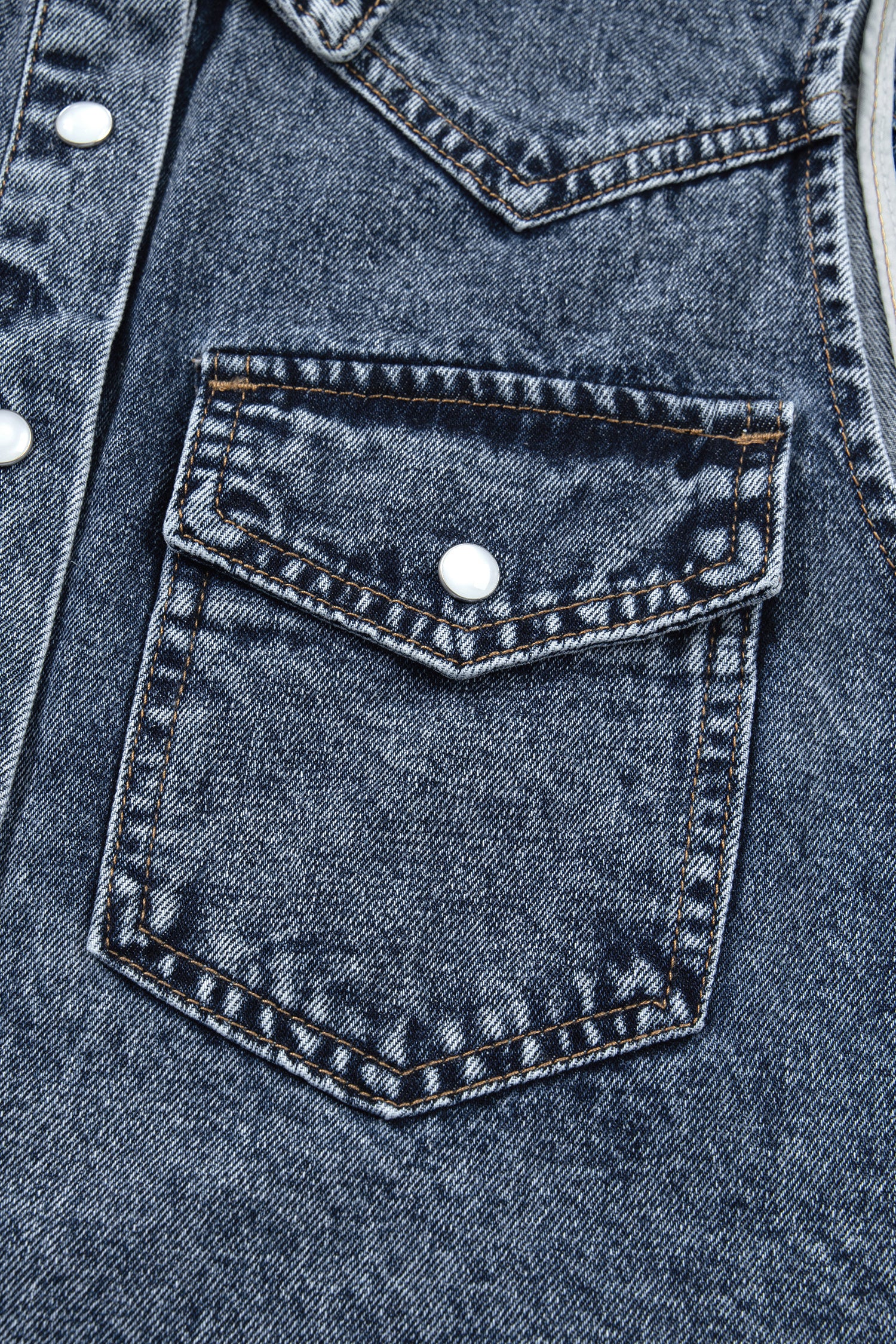 Ashleigh Blue Solid Denim Button Front Pocket Sleeveless Cowboy Vest-Outerwear/Vests-[Adult]-[Female]-2022 Online Blue Zone Planet