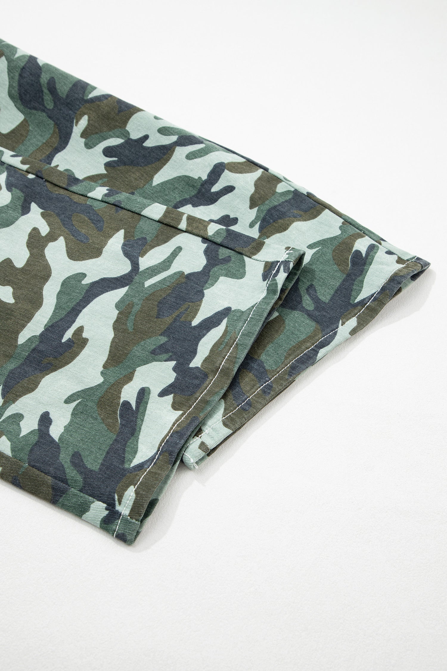 Green Camouflage Print Wide Leg Drawstring Denim Pants-Bottoms/Jeans-[Adult]-[Female]-2022 Online Blue Zone Planet
