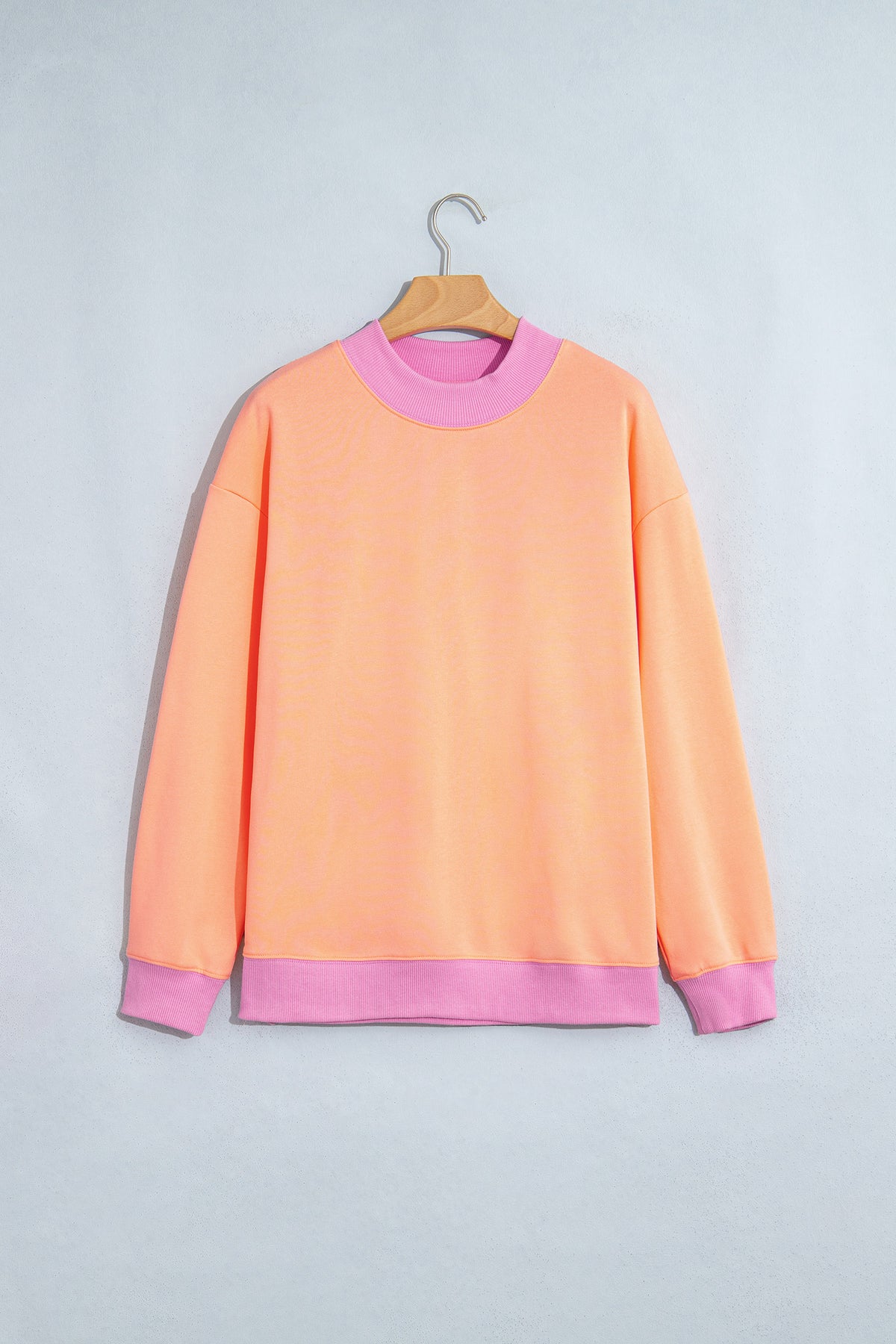 Pink Colorblock Trim Crewneck Long Sleeve Pullover Sweatshirt-Tops/Sweatshirts & Hoodies-[Adult]-[Female]-2022 Online Blue Zone Planet
