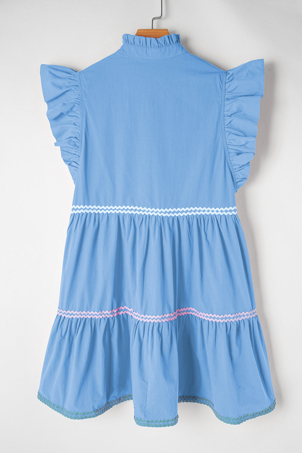 Blue Zone Planet | Strawberry Pink Ric Rac Colorblock Flutter Sleeve V Neck Tiered Dress-TOPS / DRESSES-[Adult]-[Female]-2022 Online Blue Zone Planet