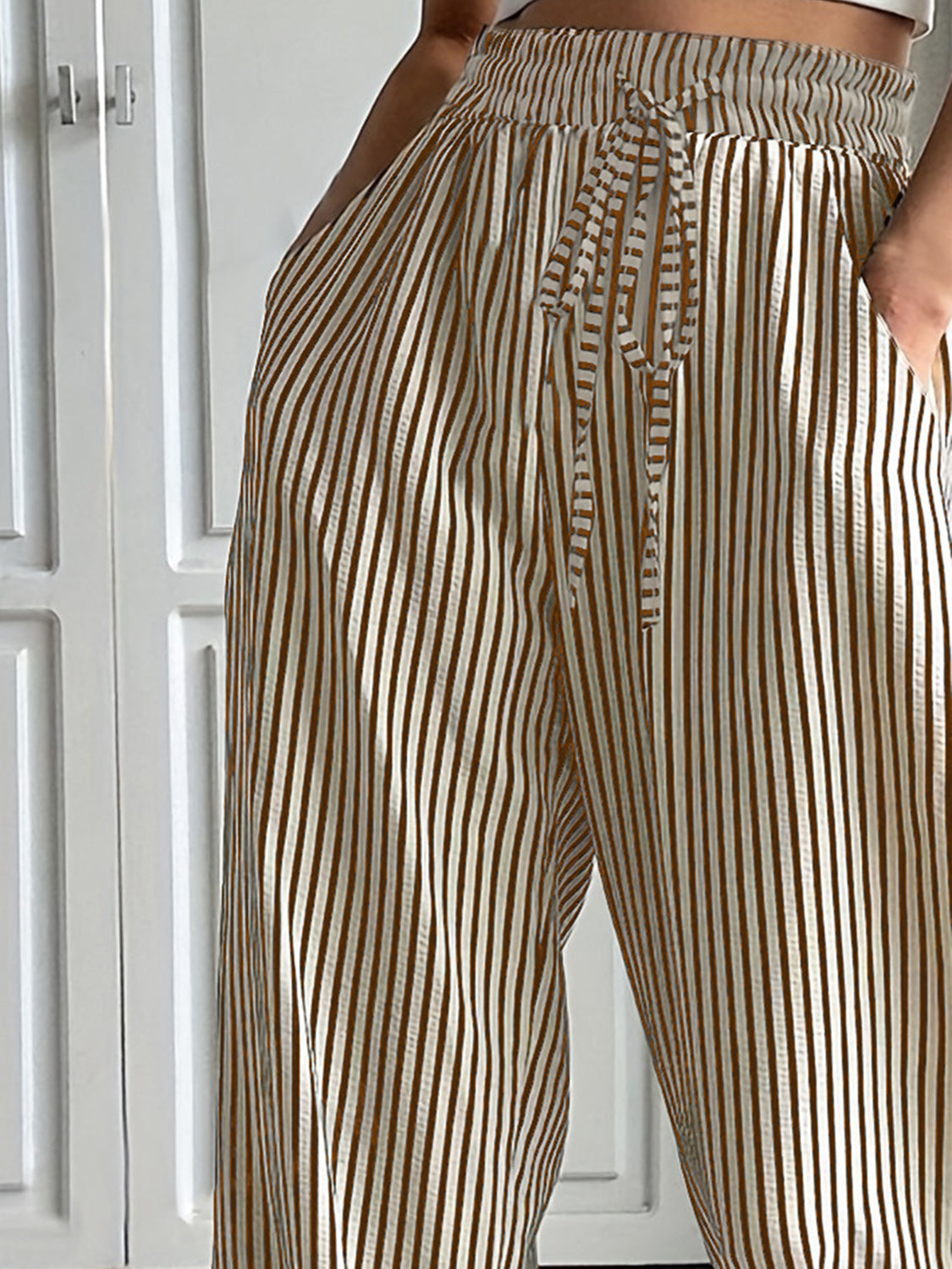 Drawstring Striped Elastic Waist Pants-BOTTOMS SIZES SMALL MEDIUM LARGE-[Adult]-[Female]-2022 Online Blue Zone Planet