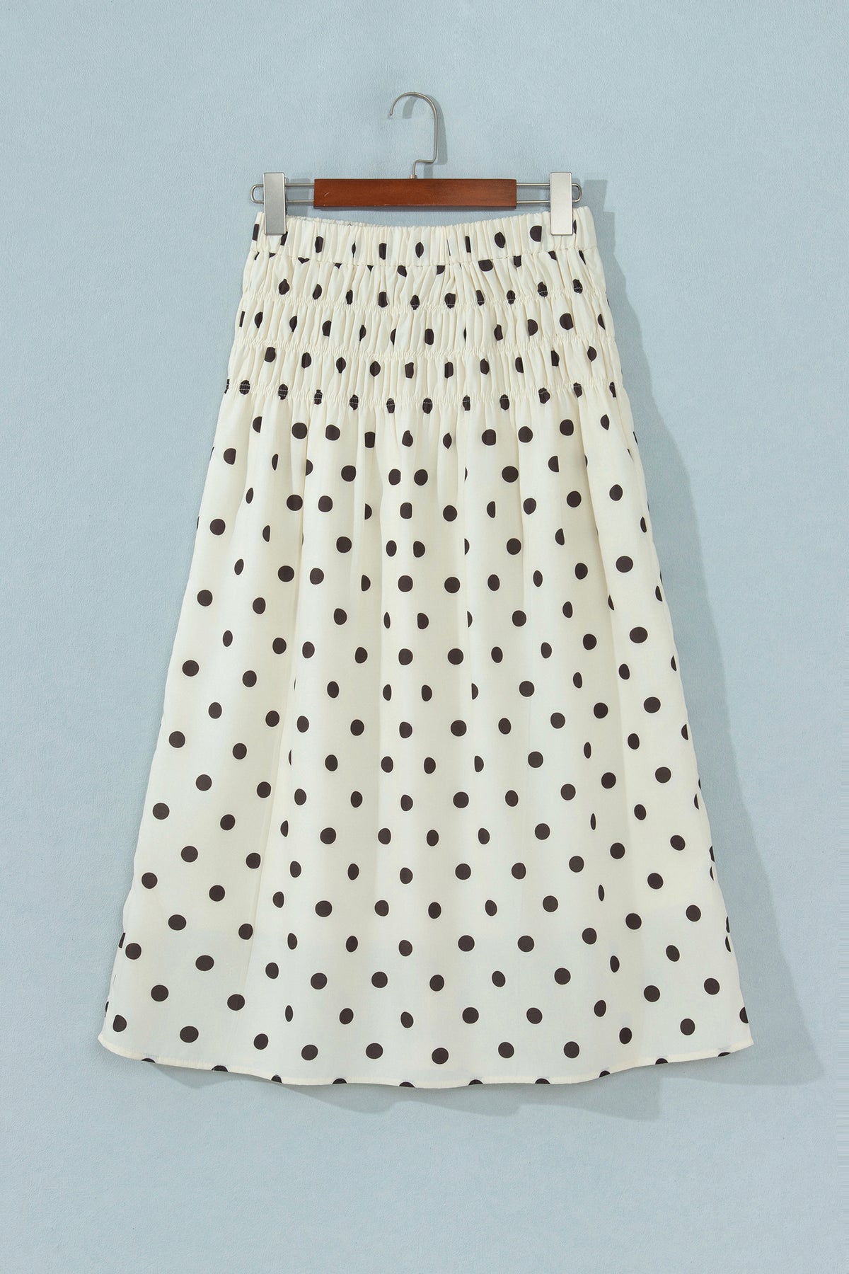 Beige Stripe Polka Dot Print Smocked High Waist Long Skirt-Bottoms/Skirts & Petticoat-[Adult]-[Female]-2022 Online Blue Zone Planet