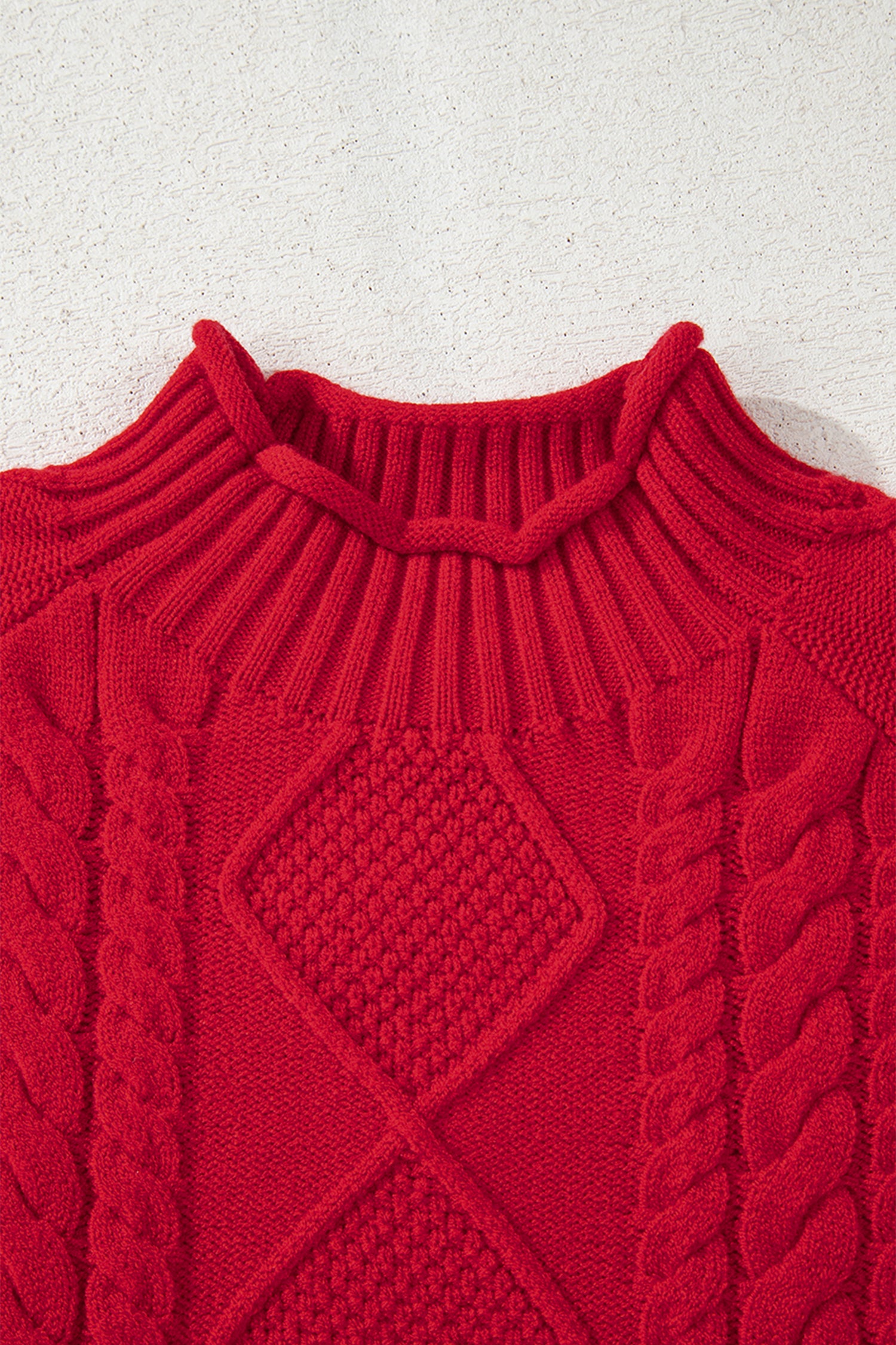 Fiery Red Cable Knit Baggy Sweater-TOPS / DRESSES-[Adult]-[Female]-2022 Online Blue Zone Planet