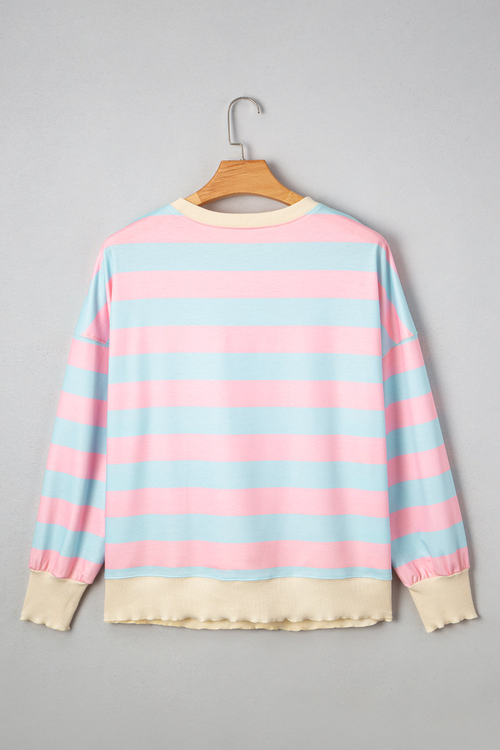 Sky Blue Stripe Drop Shoulder Crewneck Plus Size Sweatshirt-Plus Size/Plus Size Sweatshirts & Hoodies-[Adult]-[Female]-2022 Online Blue Zone Planet