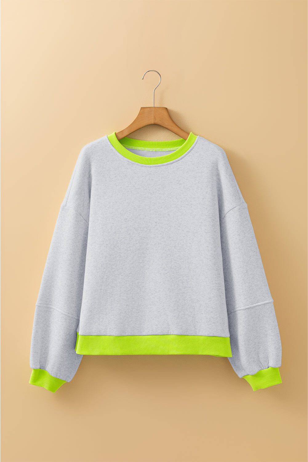 Light Grey Contrast Color Banding Patchwork Puff Sleeve Loose Sweatshirt-Tops/Sweatshirts & Hoodies-[Adult]-[Female]-2022 Online Blue Zone Planet