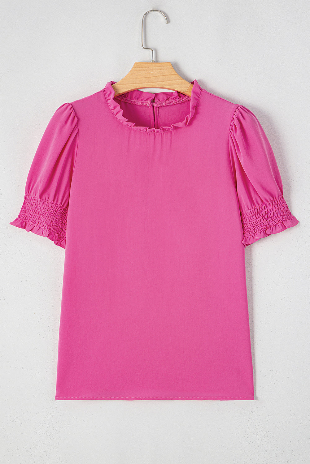 Rose Solid Color Smocked Puff Sleeve Blouse-Sale (50% OFF)/30% OFF-[Adult]-[Female]-2022 Online Blue Zone Planet