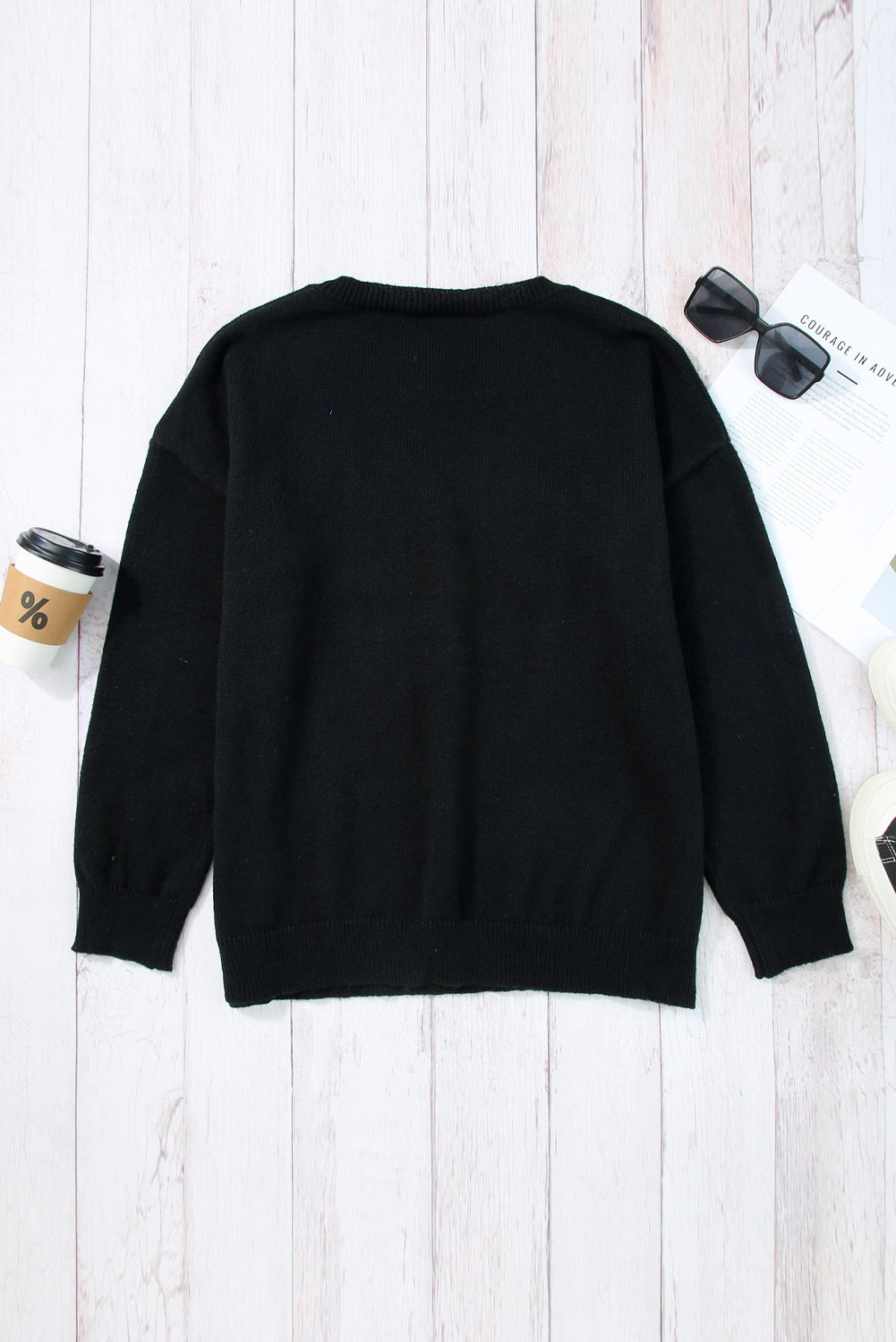 White Glitter Merry & Bright Round Neck Knit Sweater-Sweaters-[Adult]-[Female]-2022 Online Blue Zone Planet