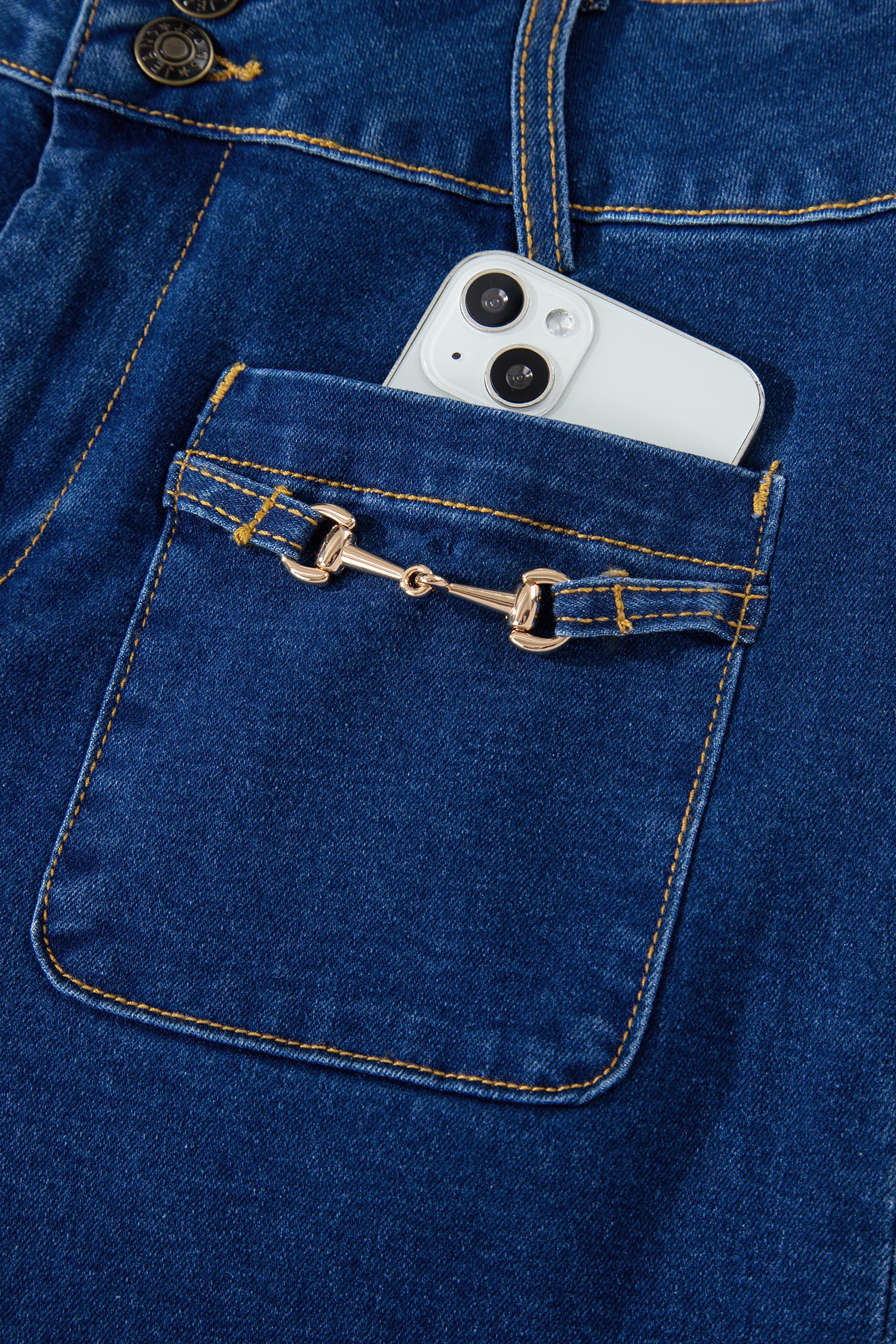 Sail Blue Hardware Decor Patched Pockets Wide Leg Denim Pants-Bottoms/Pants & Culotte-[Adult]-[Female]-2022 Online Blue Zone Planet