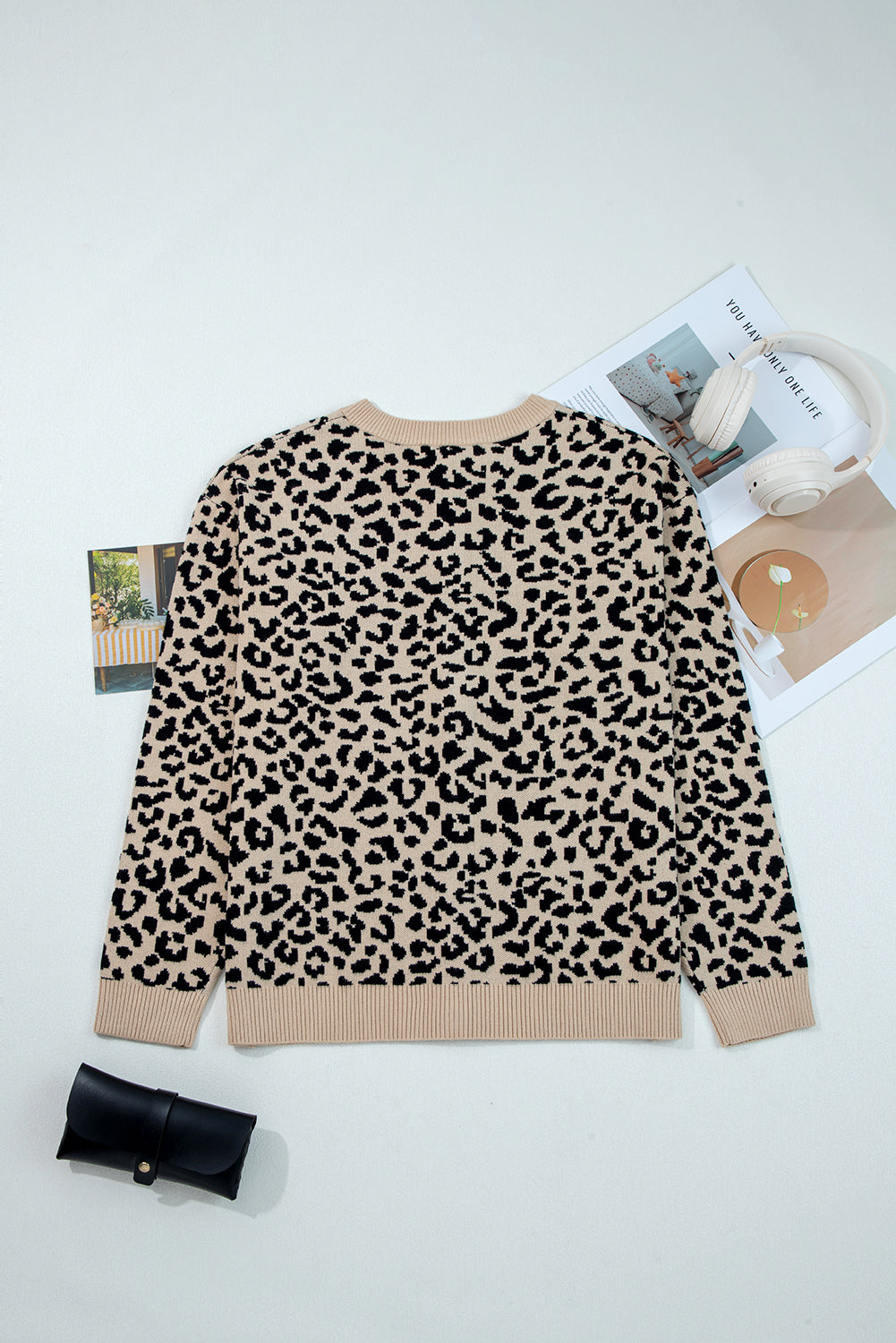 Black Leopard Drop Shoulder Chunky Knitted Cardigan Sweater-TOPS / DRESSES-[Adult]-[Female]-2022 Online Blue Zone Planet