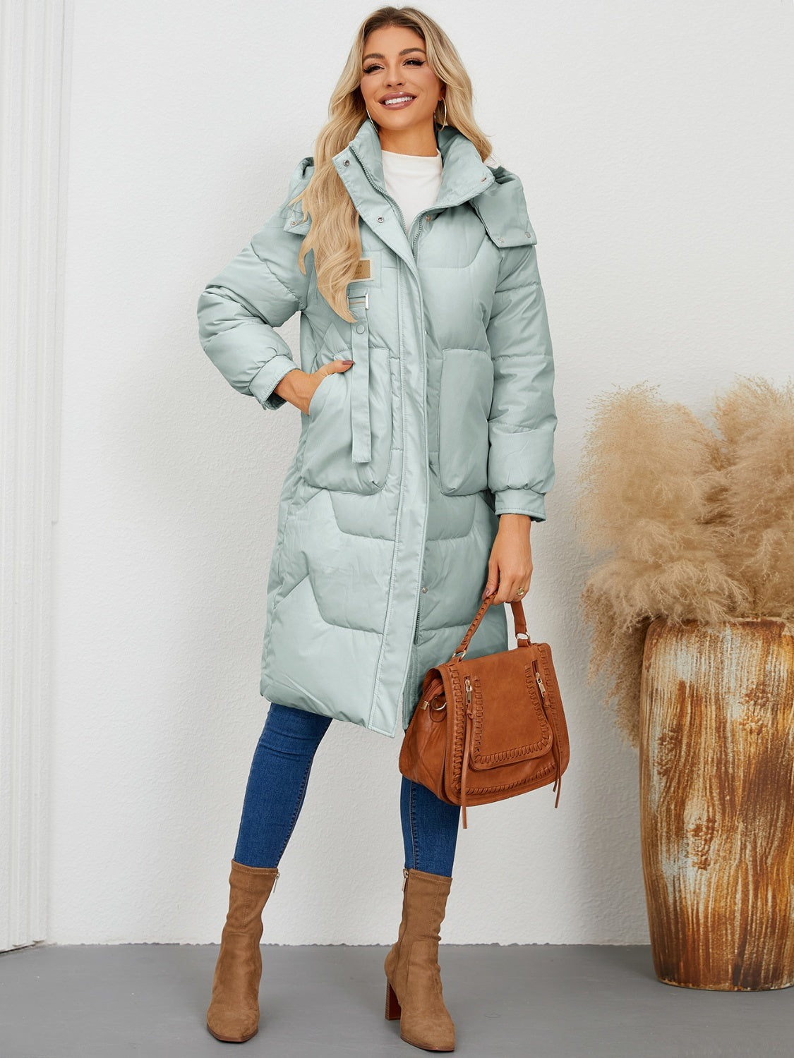 Blue Zone Planet | Long Sleeve Longline Hooded Winter Coat-TOPS / DRESSES-[Adult]-[Female]-2022 Online Blue Zone Planet