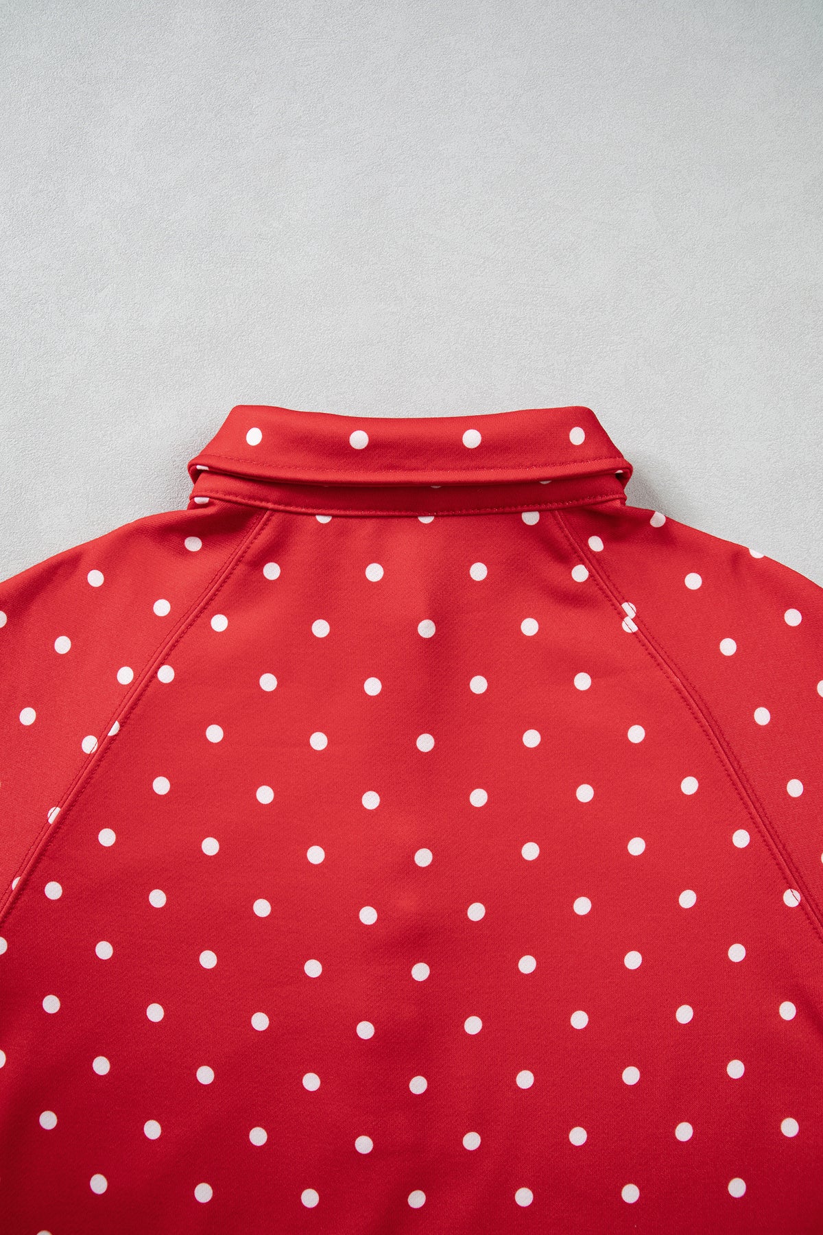 Red Polka Dot Print Metal Button Collar Casual Pullover Sweatshirt-Tops/Sweatshirts & Hoodies-[Adult]-[Female]-2022 Online Blue Zone Planet