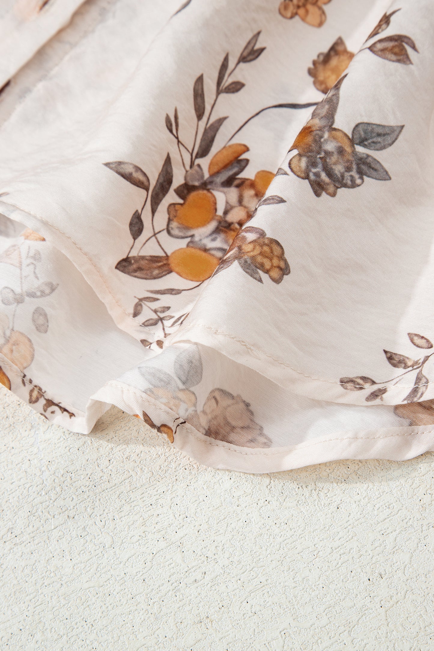 Apricot Floral Printed Silky Button Up Long Sleeve Shirt-Tops/Blouses & Shirts-[Adult]-[Female]-2022 Online Blue Zone Planet