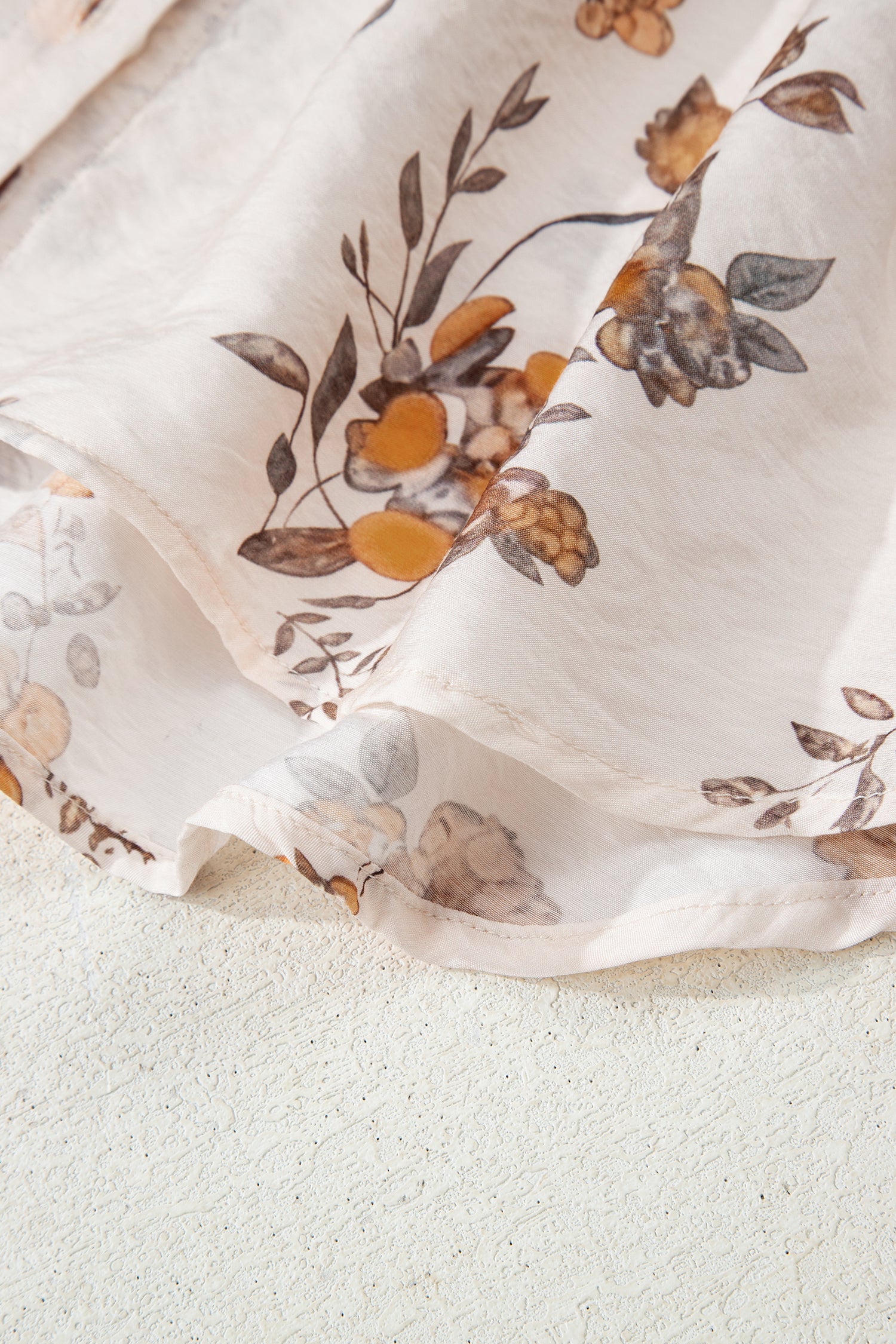 Apricot Floral Printed Silky Button Up Long Sleeve Shirt-Tops/Blouses & Shirts-[Adult]-[Female]-2022 Online Blue Zone Planet