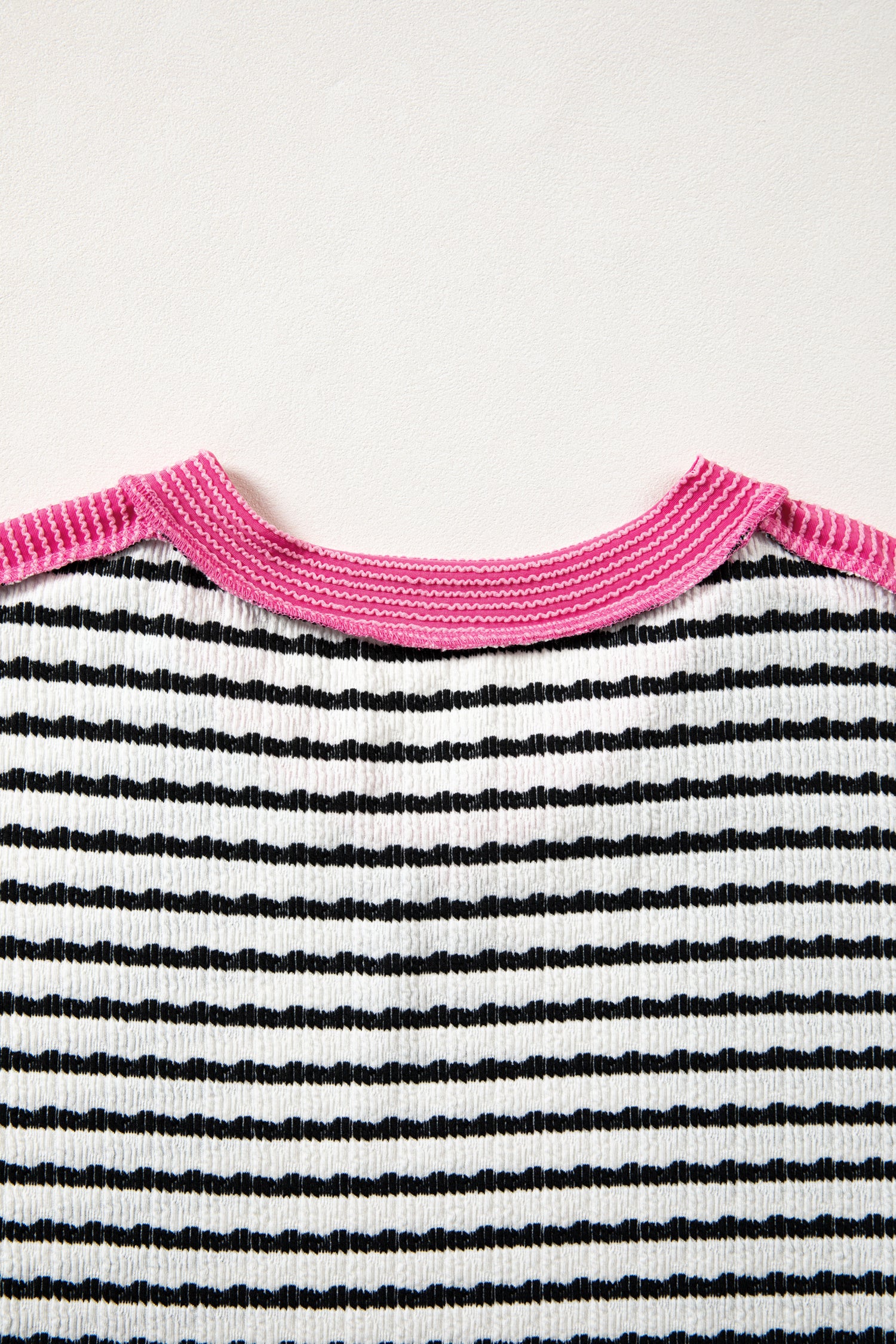 Black Stripe Textured Knit Twisted Rib Contrast Patchwork V Neck Long Sleeve Top-Tops/Long Sleeve Tops-[Adult]-[Female]-2022 Online Blue Zone Planet