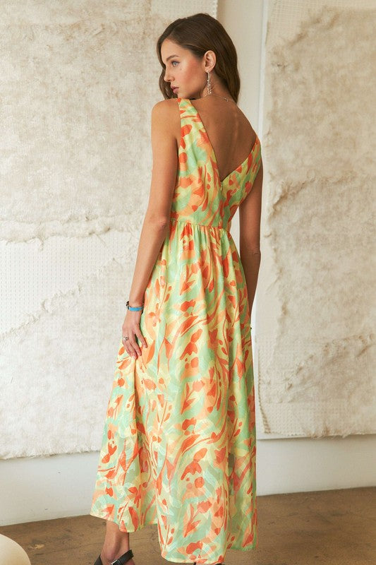 ADORA Abstract Floral V-Neck Maxi Dress-TOPS / DRESSES-[Adult]-[Female]-2022 Online Blue Zone Planet