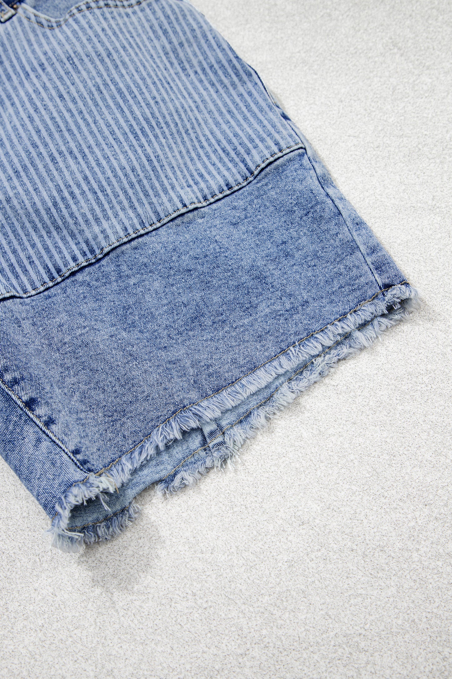 Sky Blue Striped Paisley Mixed Patchwork Raw Hem Denim Shorts-Bottoms/Denim Shorts-[Adult]-[Female]-2022 Online Blue Zone Planet