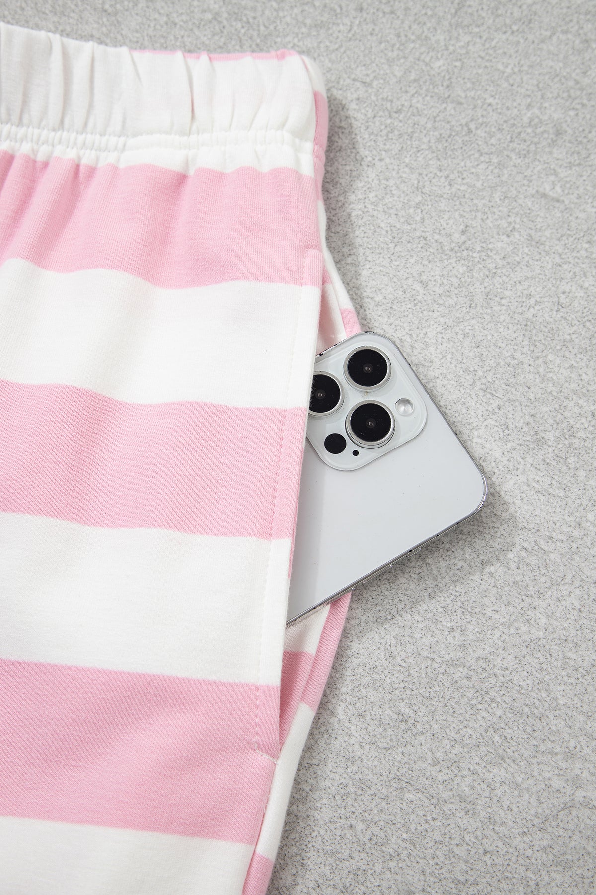 Pink Stripe Color Block Patchwork Zip Long Sleeve Top Elastic Waist Pants Set-Two Piece Sets/Pant Sets-[Adult]-[Female]-2022 Online Blue Zone Planet