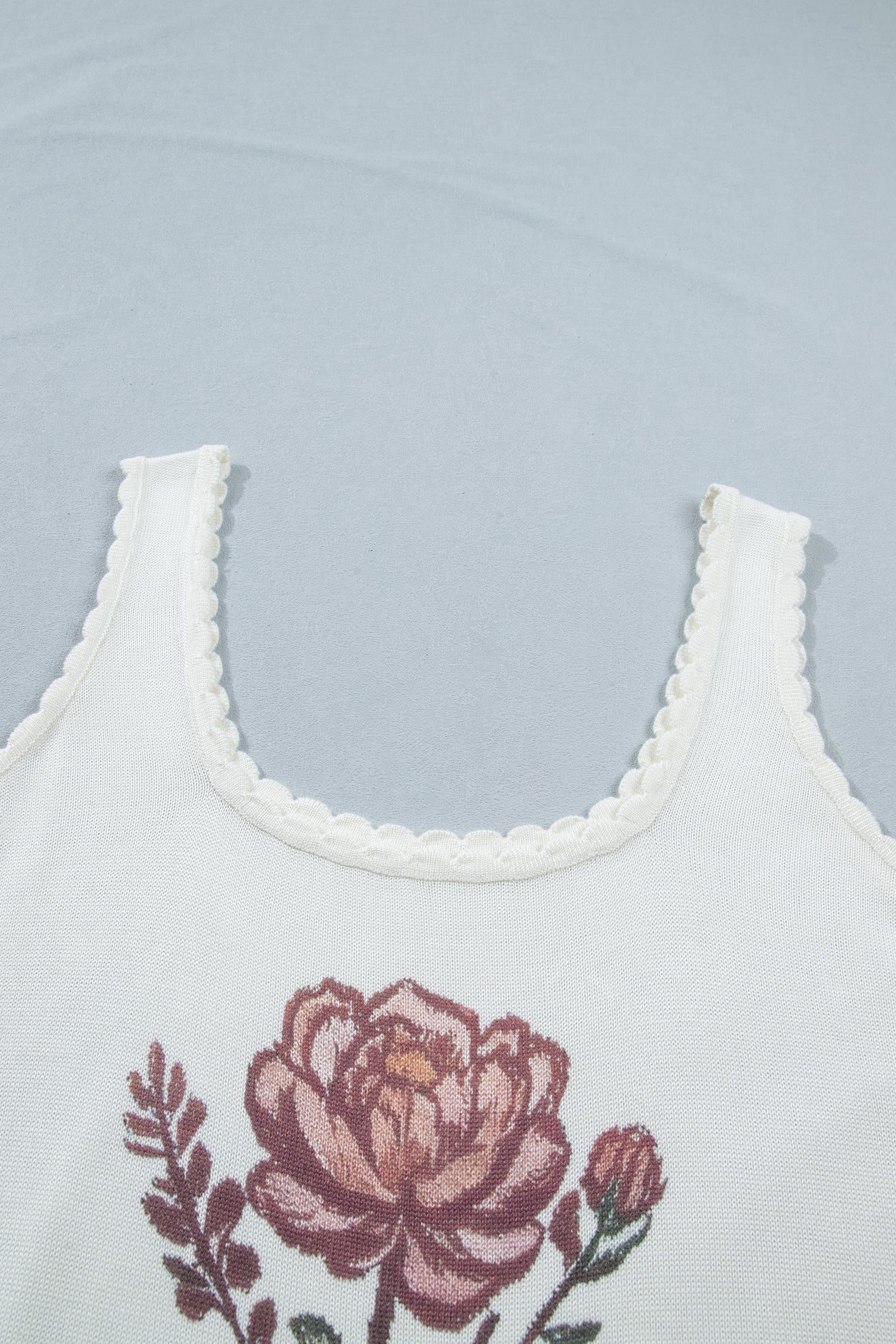 White Plus Size Floral Print Scalloped Trim Square Neck Sweater Vest-TOPS / DRESSES-[Adult]-[Female]-2022 Online Blue Zone Planet